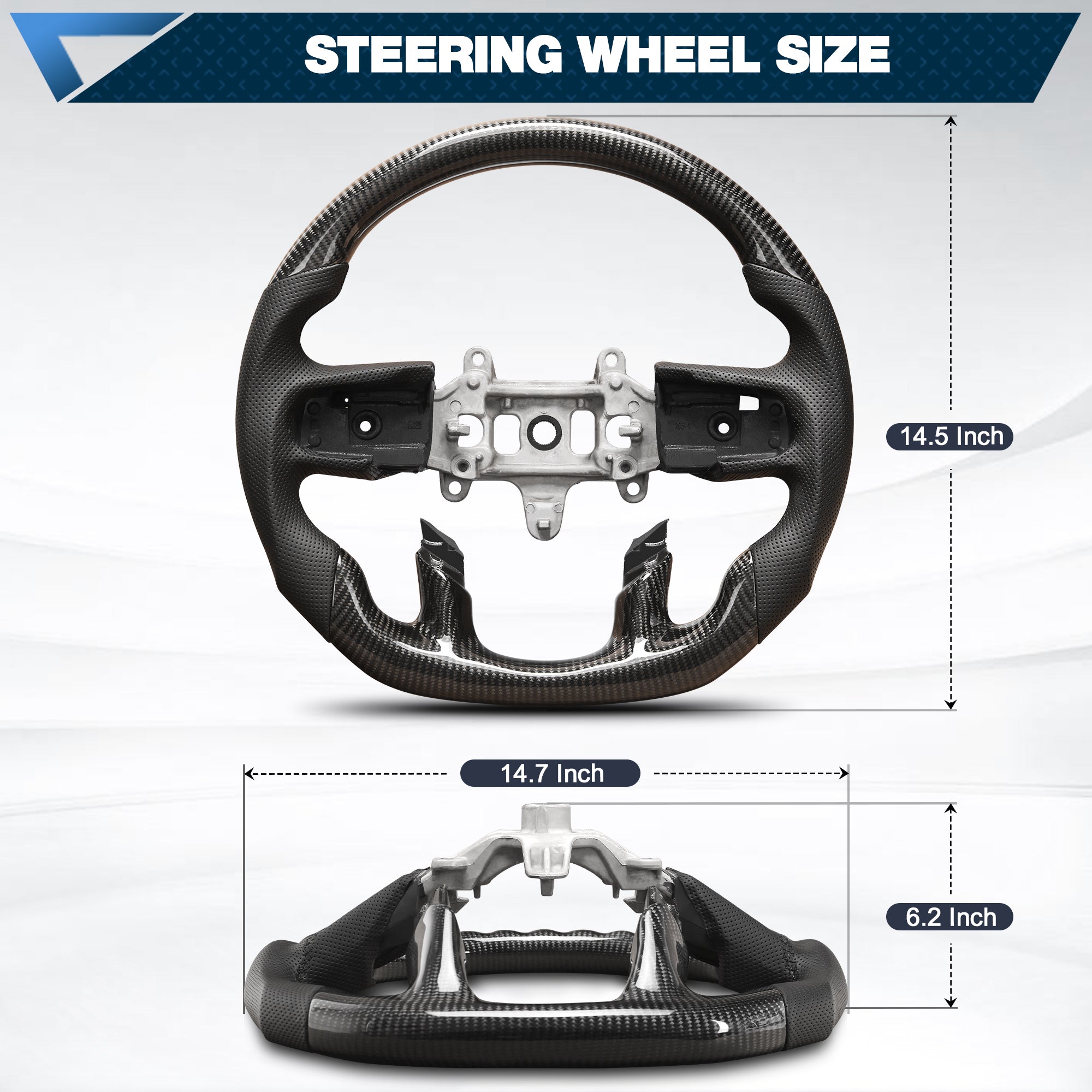 Carbon Fiber Steering Wheel For Dodge Ram TRX 1500 2019-2024 without Paddle Shifter hole D-shaped Flat-bottom Nappa Perforated Leather Steering Wheel Grip Hand-Stitched