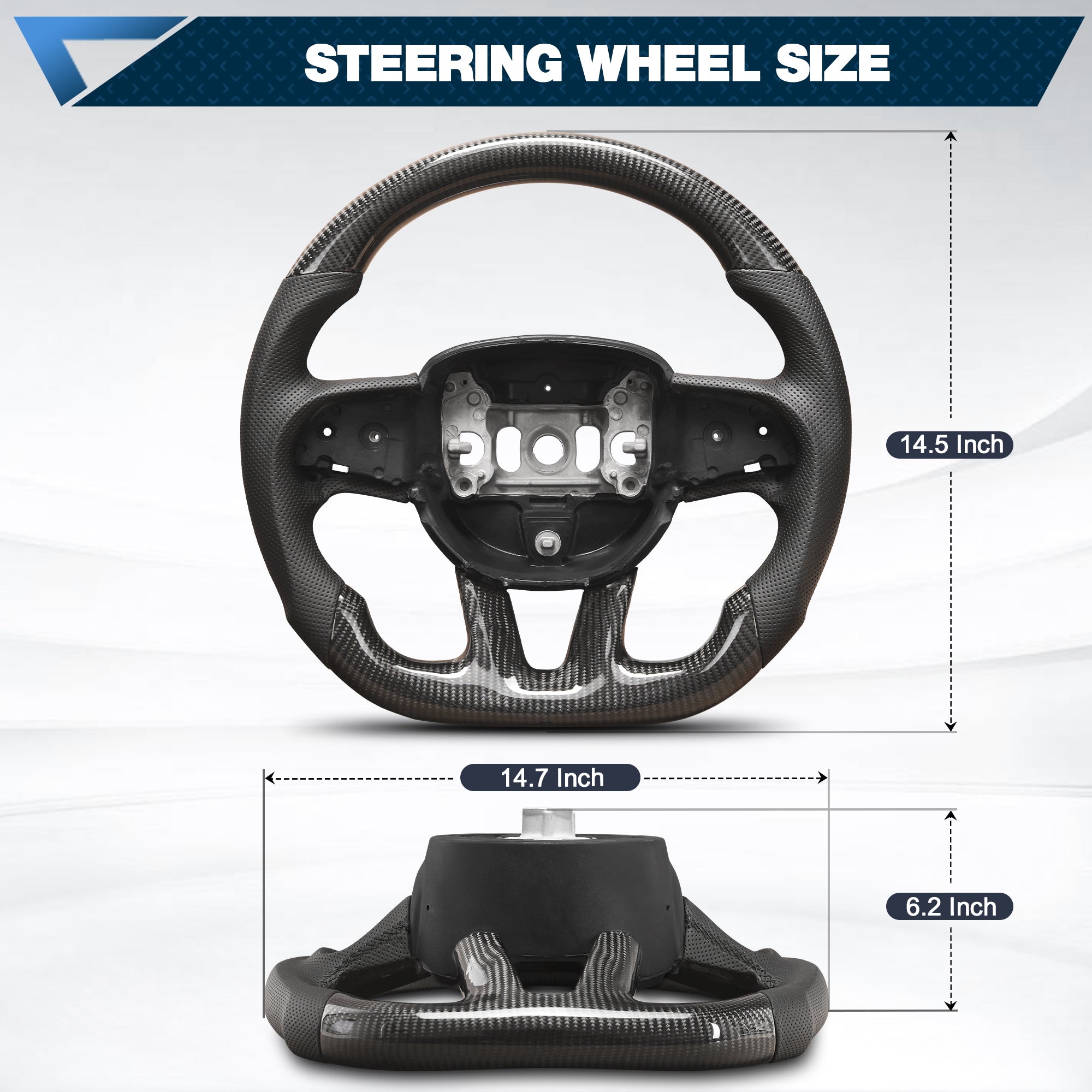 Real Carbon Fiber Steering Wheel For Dodge Challenger 2015-2020 D-shaped Flat-bottom Nappa Perforated Leather Steering Wheel Grip Hand-Stitched