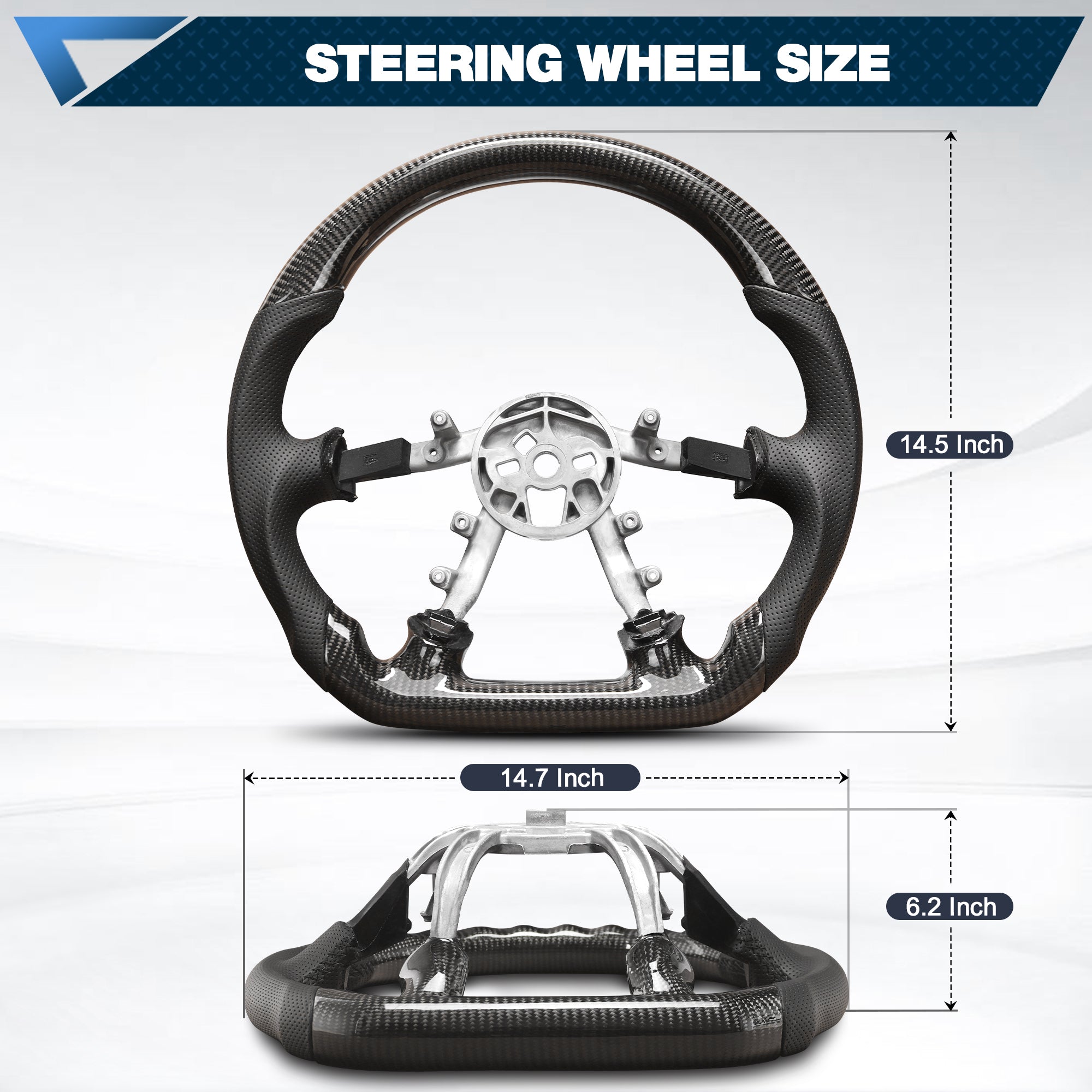 Carbon Fiber Steering Wheel Compatible for Chevy Corvette C5 1997-2004 D-shaped Nappa Perforated Leather Flat-bottom Steering Wheel Grip Hand-Stitched