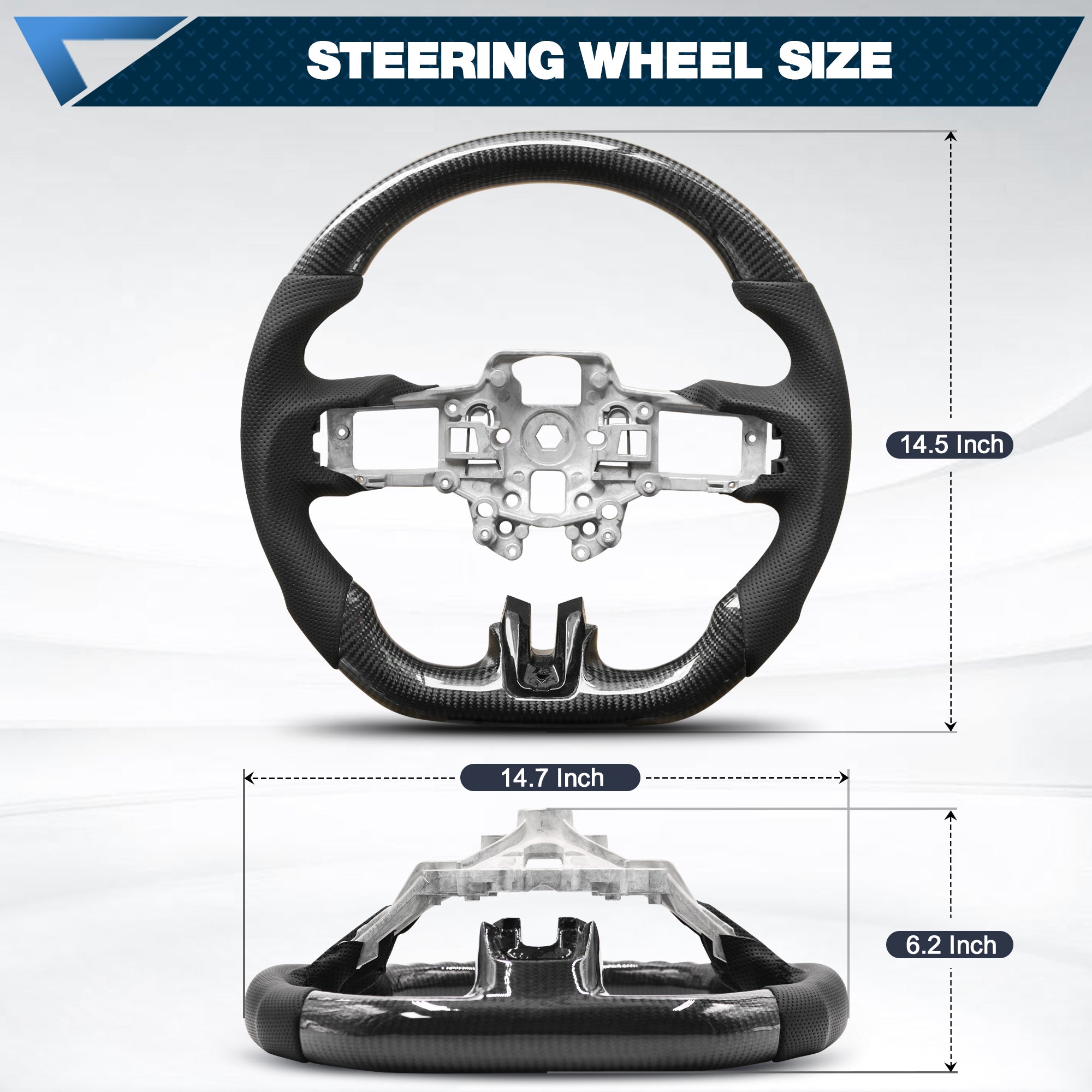Carbon Fiber Steering Wheel for Mustang 2018-2022 Nappa Perforated Leather with Hand Stitching D-shaped Custom Steering Wheel for Mustang EcoBoost/GT for Shelby GT350/GT350R