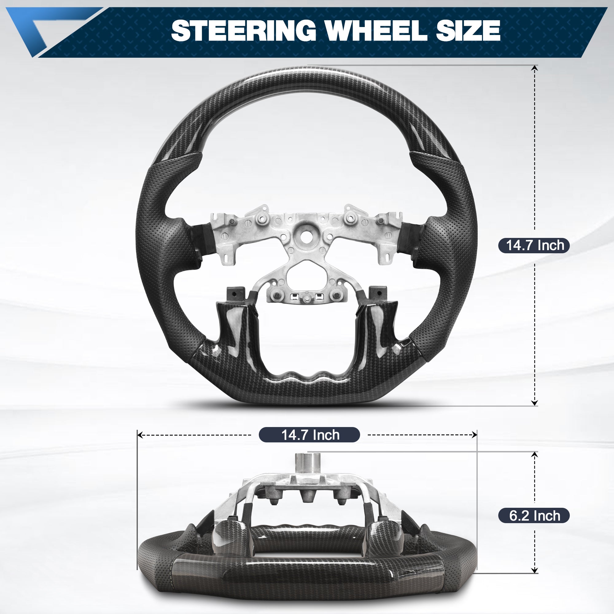 Hydro-Dip Carbon Fiber Steering Wheel For Nissan Patrol Y62 2019-2024 D-shaped With stitching Nappa Perforated Leather Flat-bottom Steering Wheel