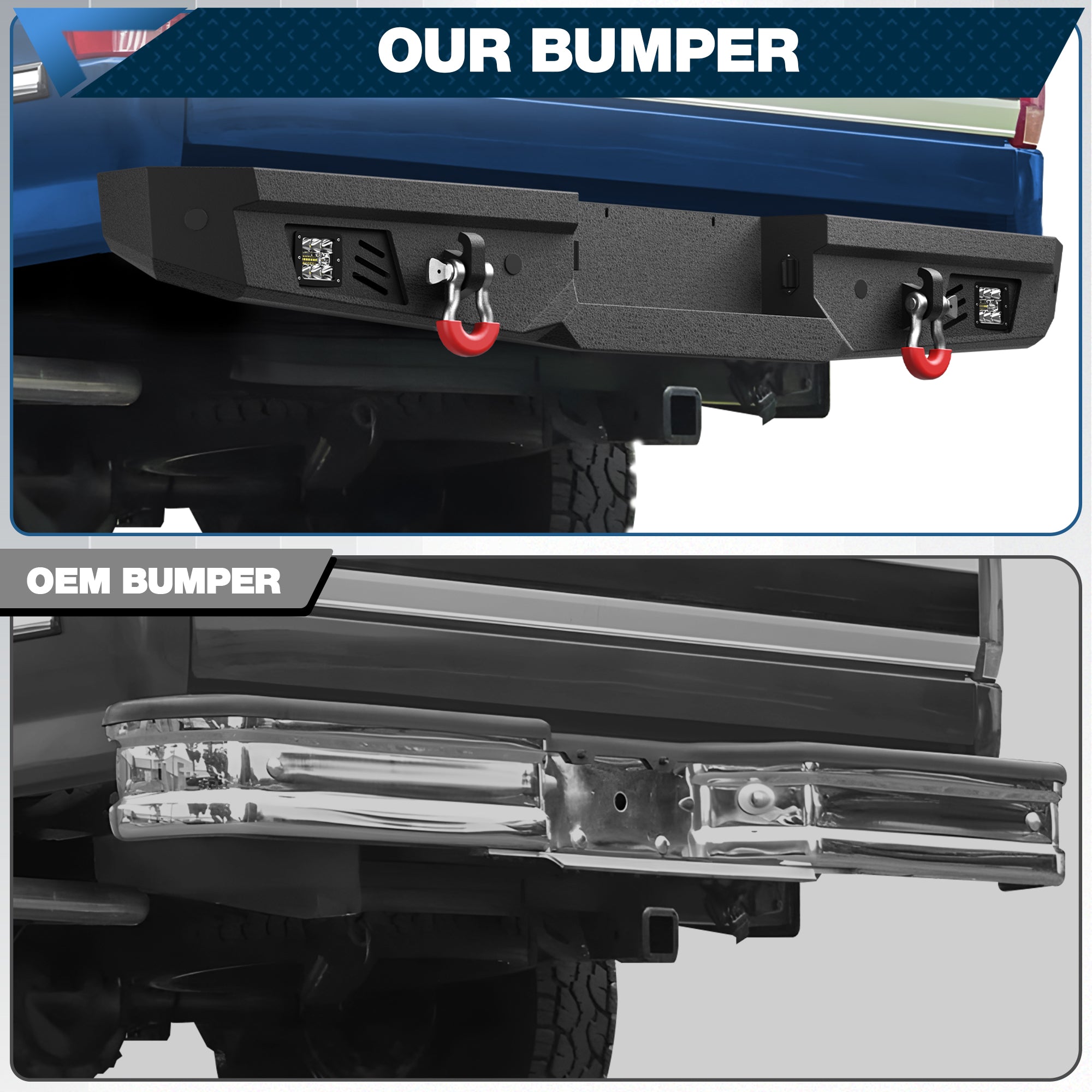 Rear Bumper Full Width for 2017-2022 Ford F250/F350/F450, Textured Black Bumper with 2x18W LED Lights & Sensor Holes & D-Rings