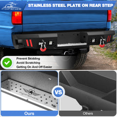 F250 Rear Bumper Full Width for 1999-2016 Ford F250/F350/F450, w/Step Plate, Fog Lights, D-rings and Sensor Holes