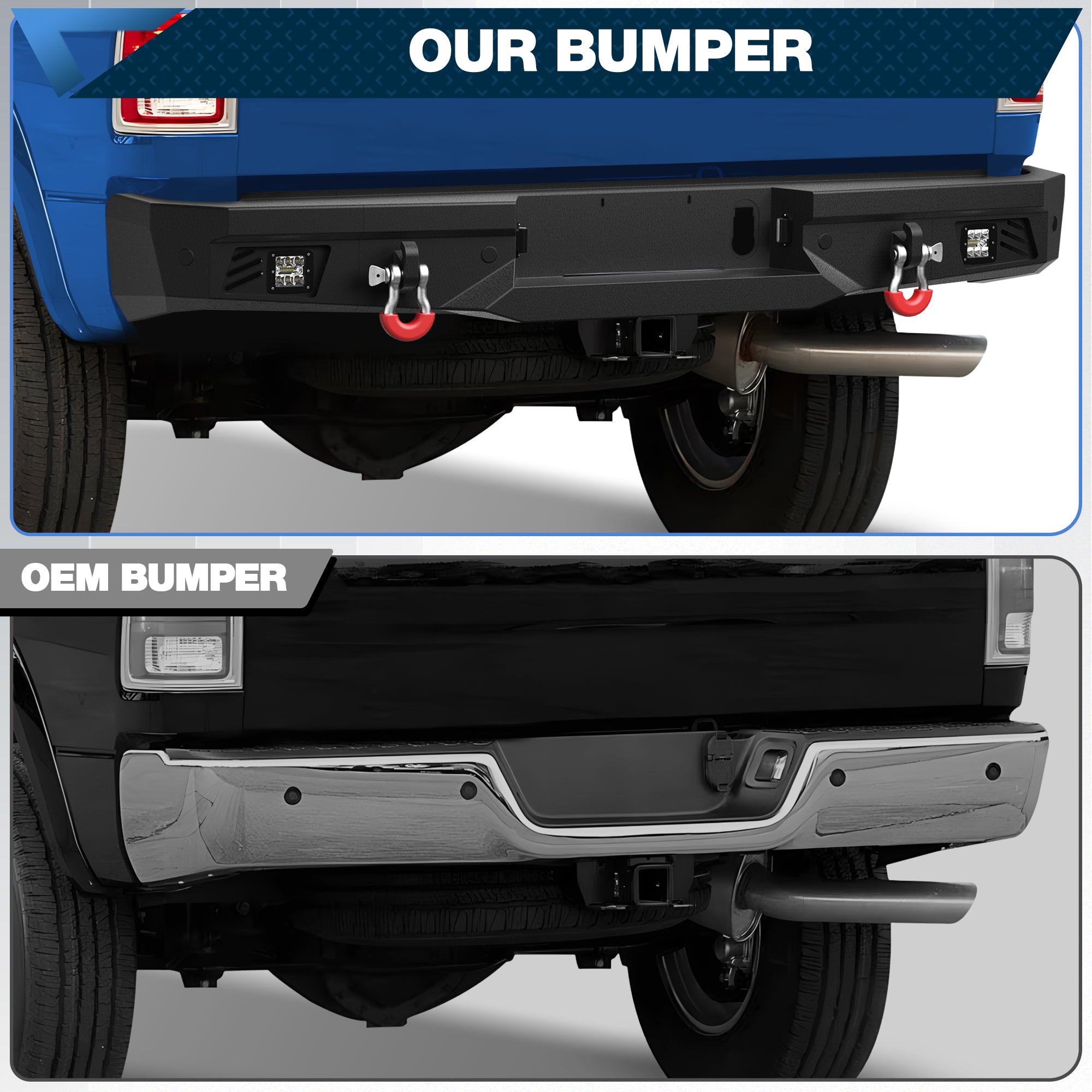 Front Bumper Compatible with Dodge Ram 1500 2013-2018 (Exclude Rebel) and Ram 1500 2019-2023 Classic, with Winch Plate, LED Lights and D-rings