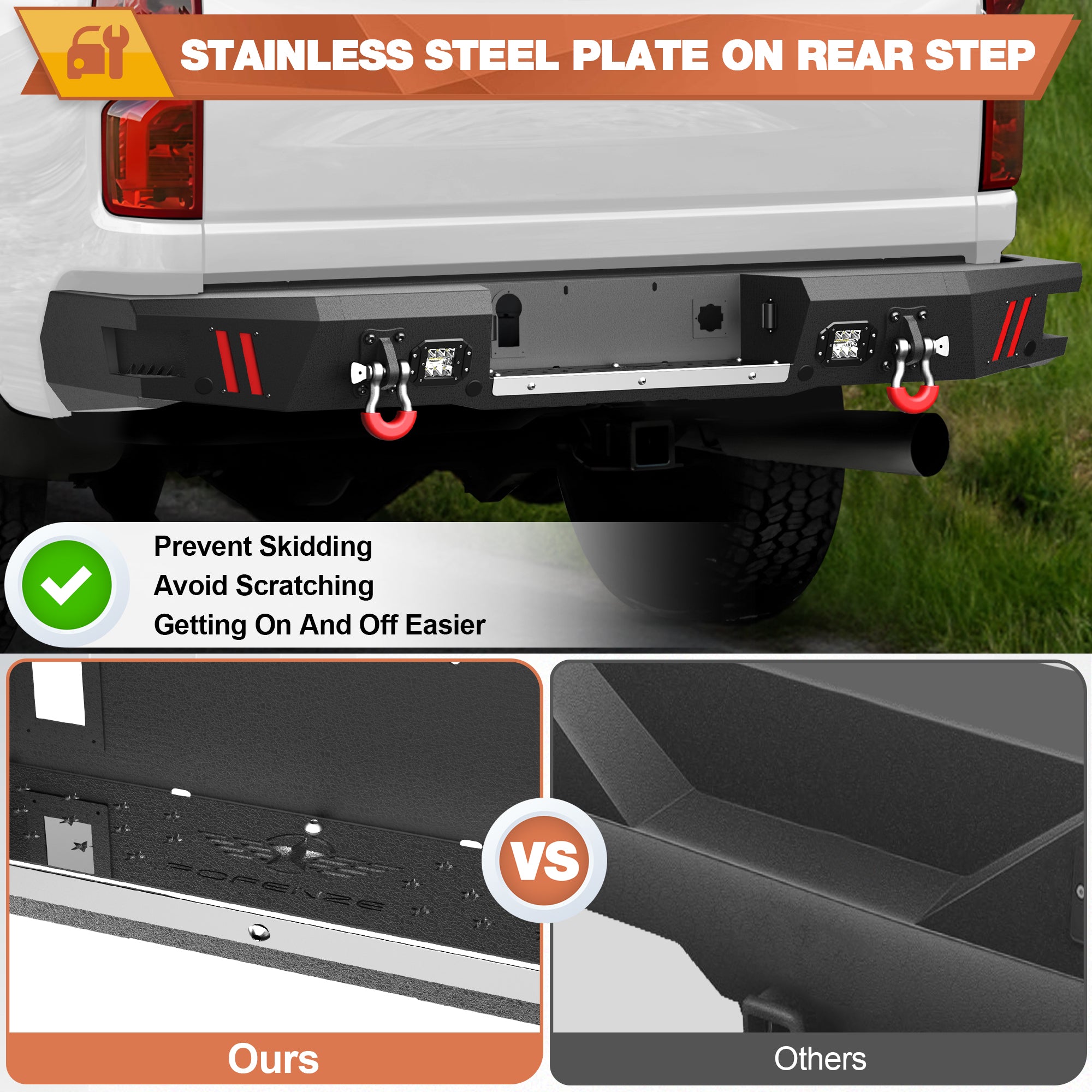 Rear Bumper for 20-23 Chevy Silverado/GMC Sierra 2500/3500 Truck Bumper Full Width Offroad Bumper w/Step Plate, 2x18w Lights, D-rings for 2020-2023 Chevy Silverado and GMC Sierra 2500/3500