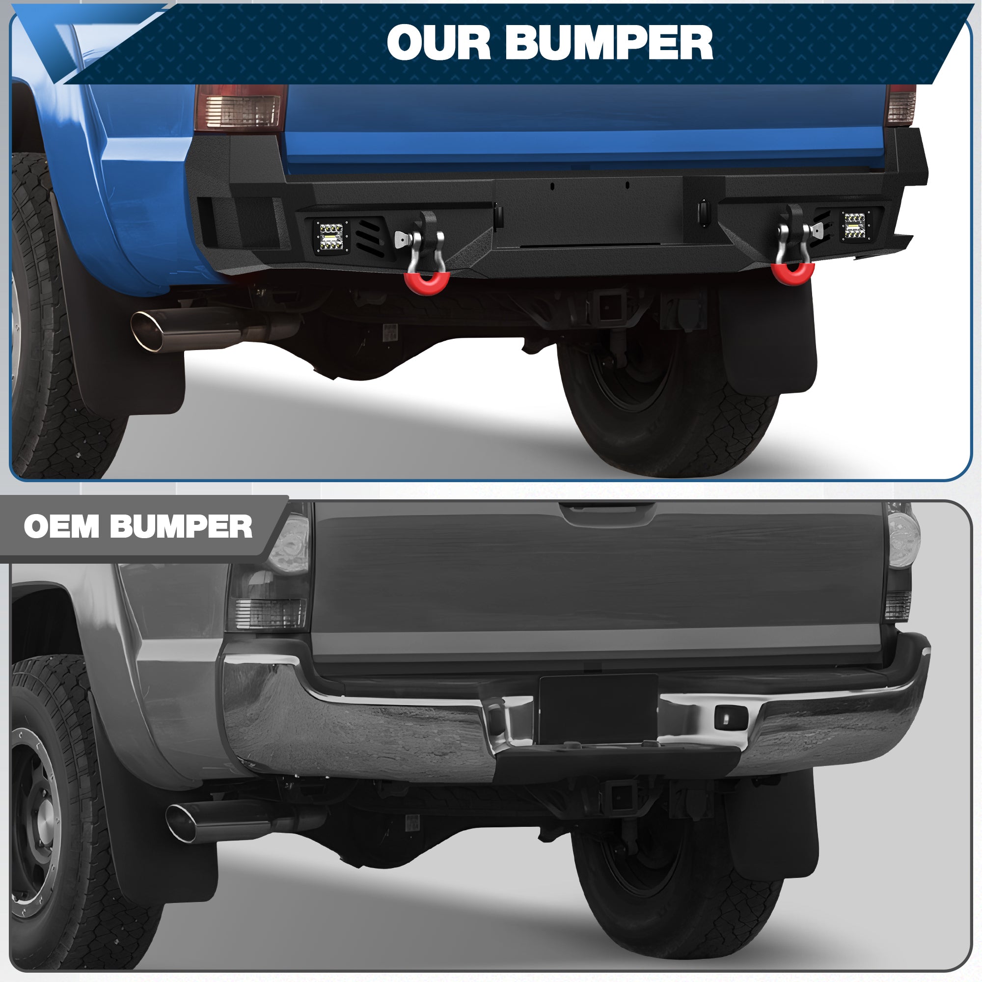 Rear Bumper for 2005-2015 Tacoma 2nd Gen Full Width Offroad Bumper w/Step Plate, 2x18w Lights, D-rings, License Plate Lights Pickup Trucks