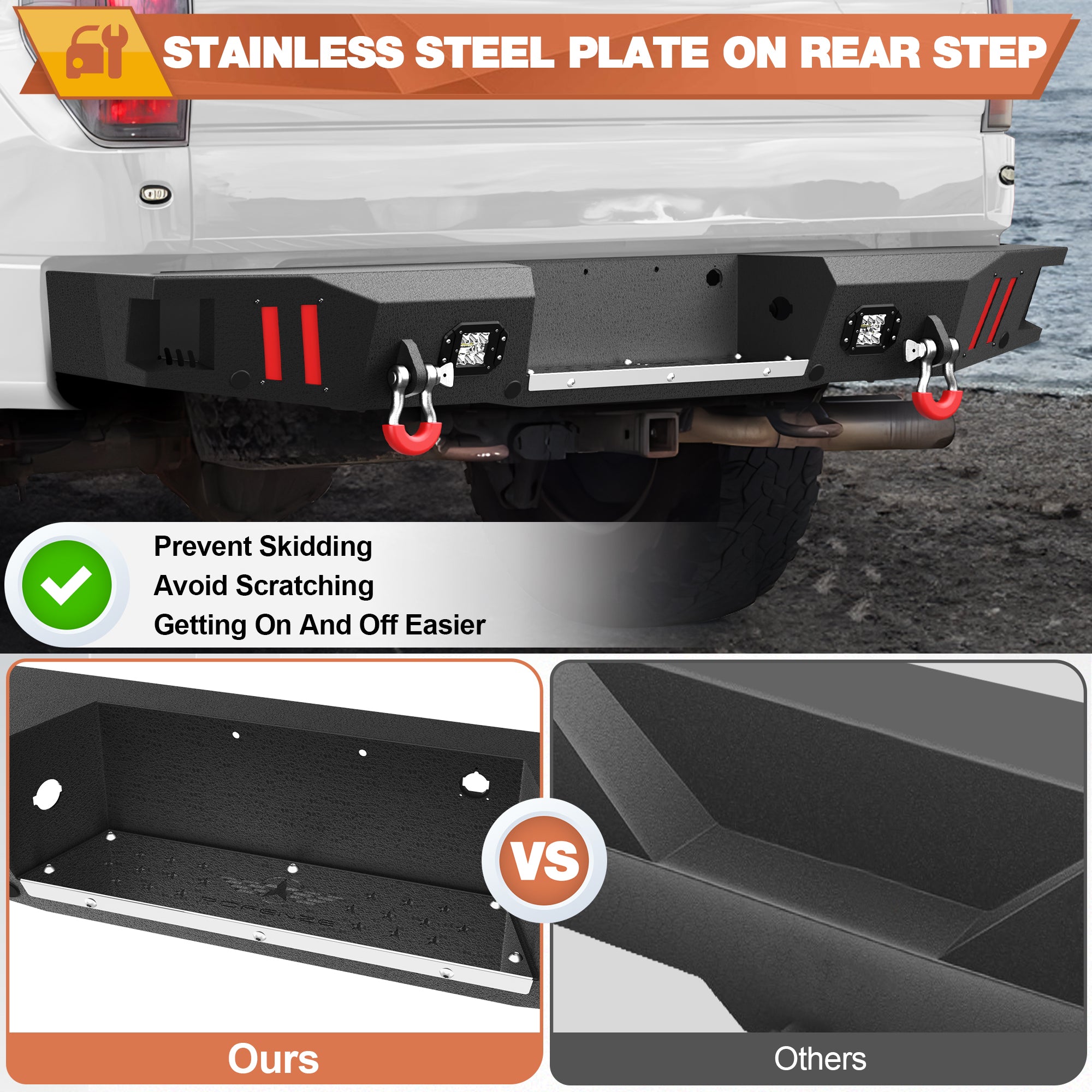 Rear Bumper for 2010-2014 Ford F150 SVT Raptor Full Width Offroad Bumper w/Step Plate, 2x18w Lights, D-rings&nbsp;
