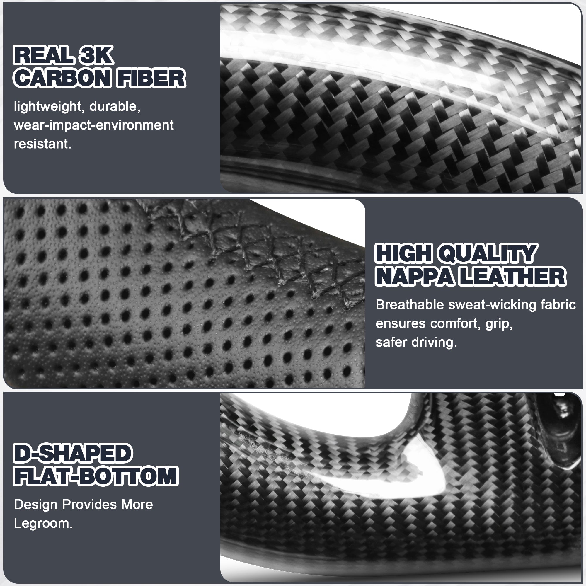 Carbon Fiber Steering Wheel For Honda civic 10th 2016-2021 Nappa Perforated Leather D-shaped Flat-bottom Steering Wheel Grip Hand-Stitched
