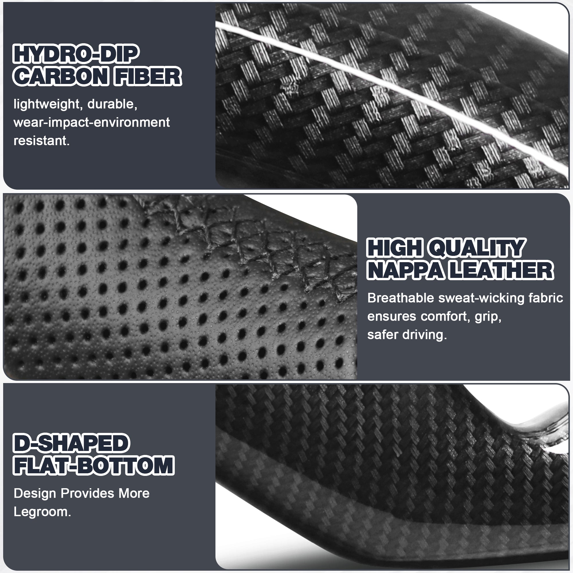 Hydro-Dip Carbon Fiber Steering Wheel For Nissan Patrol Y62 2019-2024 D-shaped With stitching Nappa Perforated Leather Flat-bottom Steering Wheel