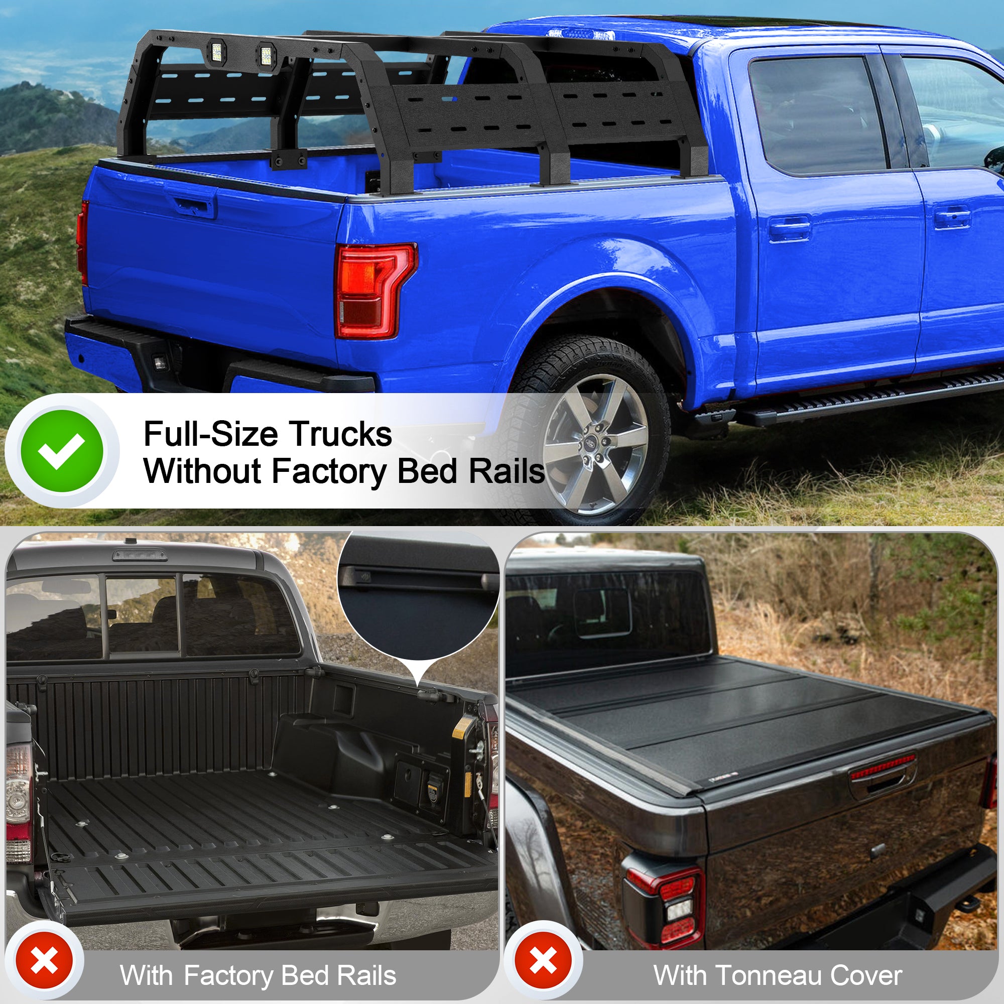 Truck Rack for Full-Size Trucks 17.3'' Bed Rack Without Bed Rails Overlanding Rack for 2002-2022 Dodge Ram 1500, 2014-2022 Chevy Silverado 1500, 2015-2022 Ford F-150, 2007-2013 Toyota Tundra