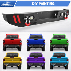 Rear Bumper Compatible with Jeep Gladiator JT 2020 2021 2022 2023 2024, Textured Black Pickup Truck Bumper for 2020-2024 Gladiator JT, with Step Plate, Lights, Sensor Holes and D-rings