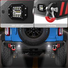 Rear Bumper Compatible with Ford Bronco 2021-2024, Textured Black Pickup Truck Bumper for 2021 2022 2023 2024 Ford Bronco, with Step Plate, Lights & D-rings (Excluding Bronco Sport or Raptor)