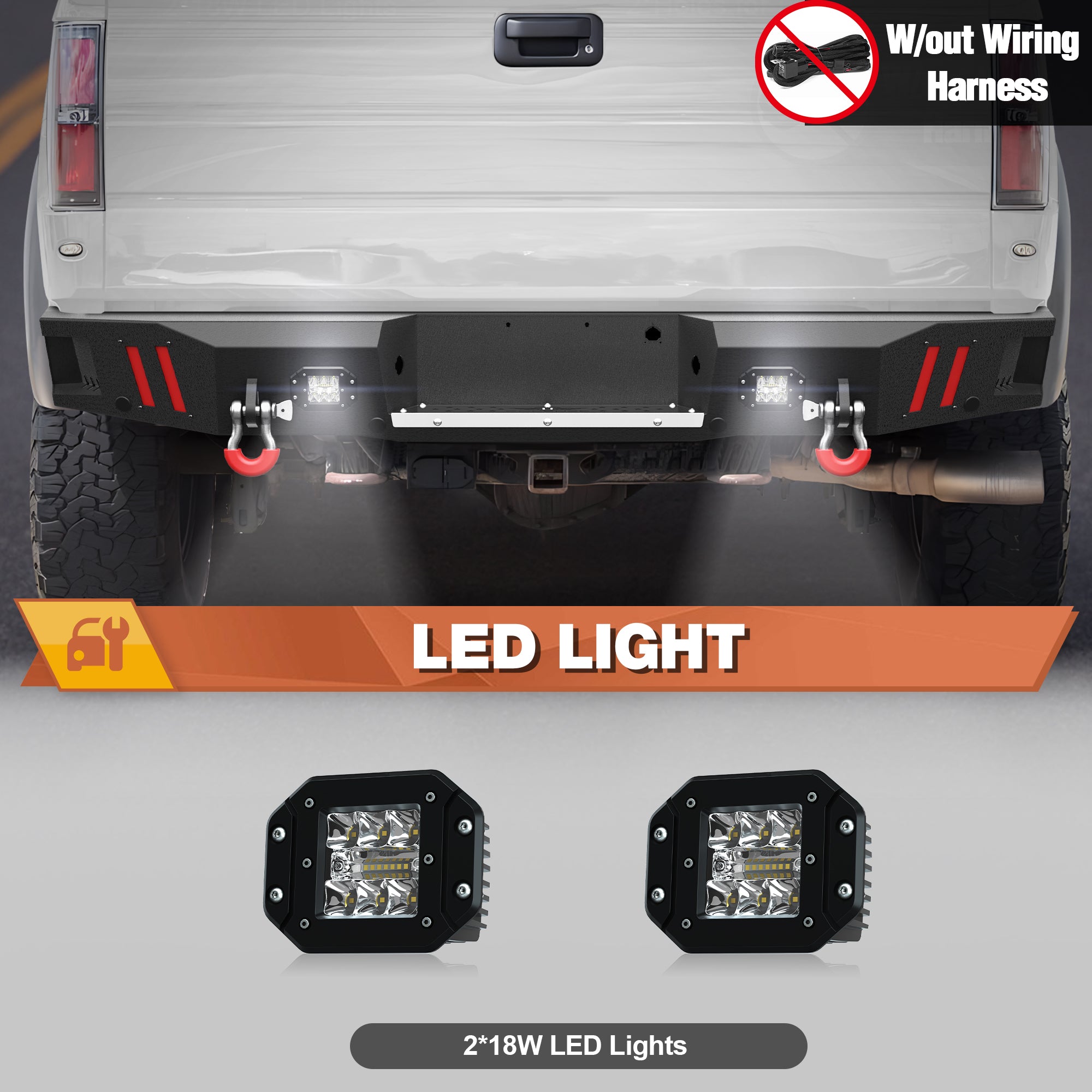 Rear Bumper for 2010-2014 Ford F150 SVT Raptor Full Width Offroad Bumper w/Step Plate, 2x18w Lights, D-rings&nbsp;