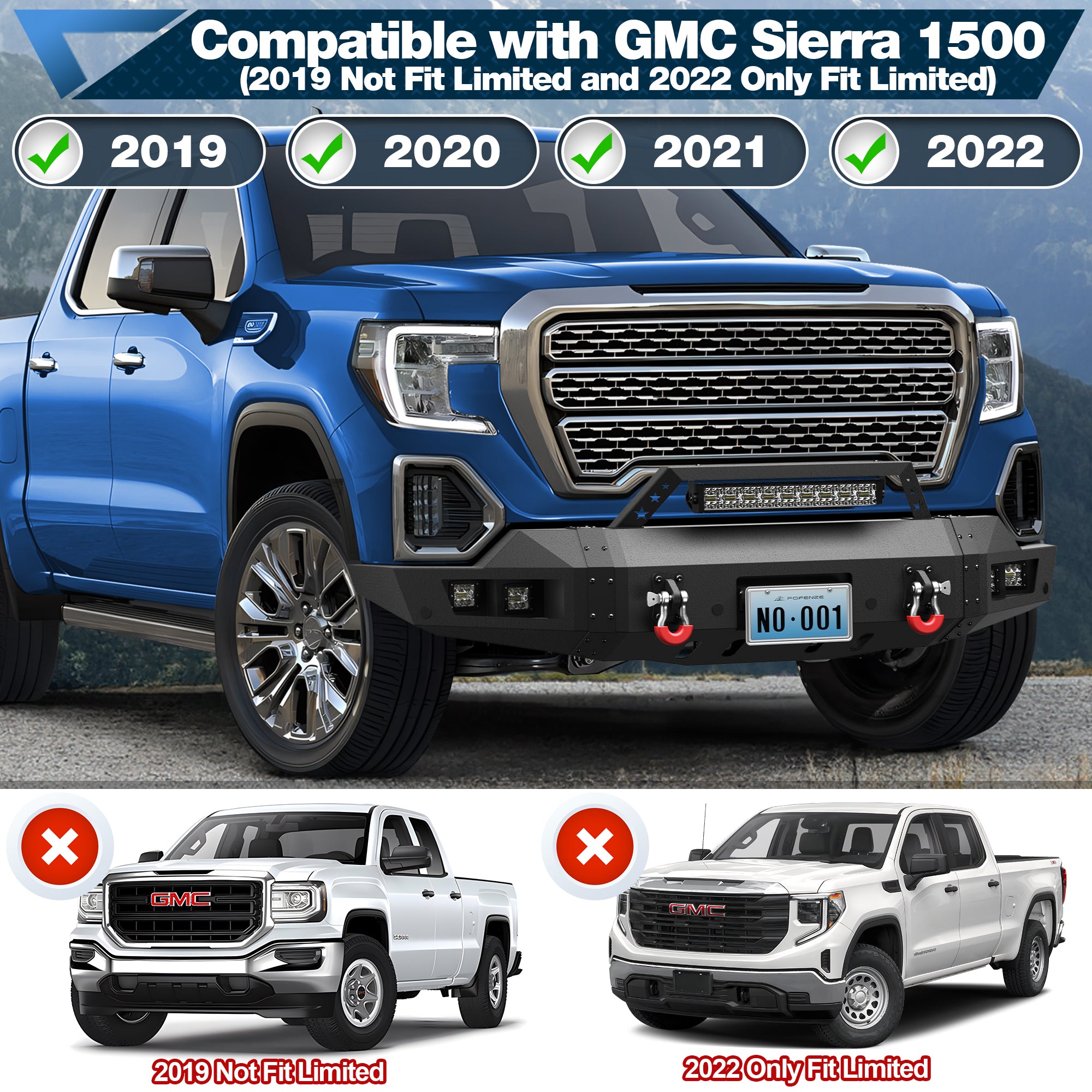 for Sierra 1500 Pickup Truck Front Bumper and Rear Bumper for 2019 2020 2021 2022 GMC Sierra 1500 - POFENZE