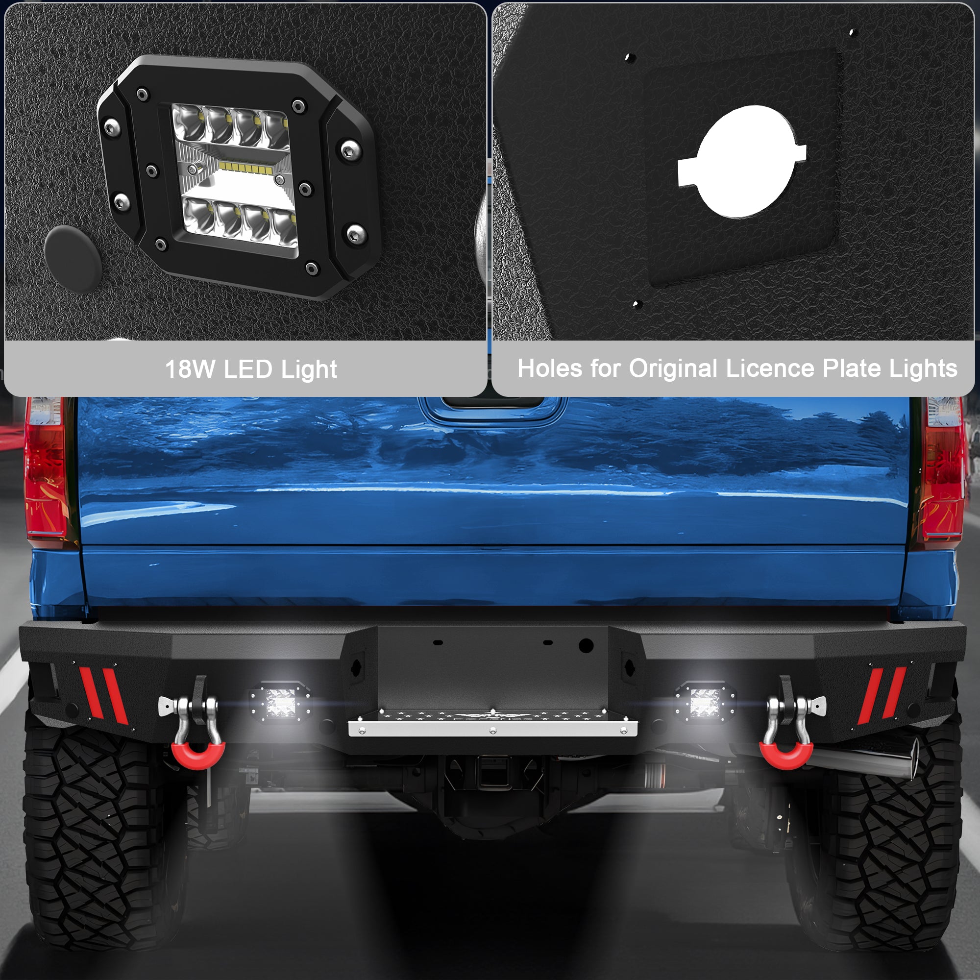 F250 Rear Bumper Full Width for 1999-2016 Ford F250/F350/F450, w/Step Plate, Fog Lights, D-rings and Sensor Holes