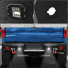 F250 Rear Bumper Full Width for 1999-2016 Ford F250/F350/F450, w/Step Plate, Fog Lights, D-rings and Sensor Holes