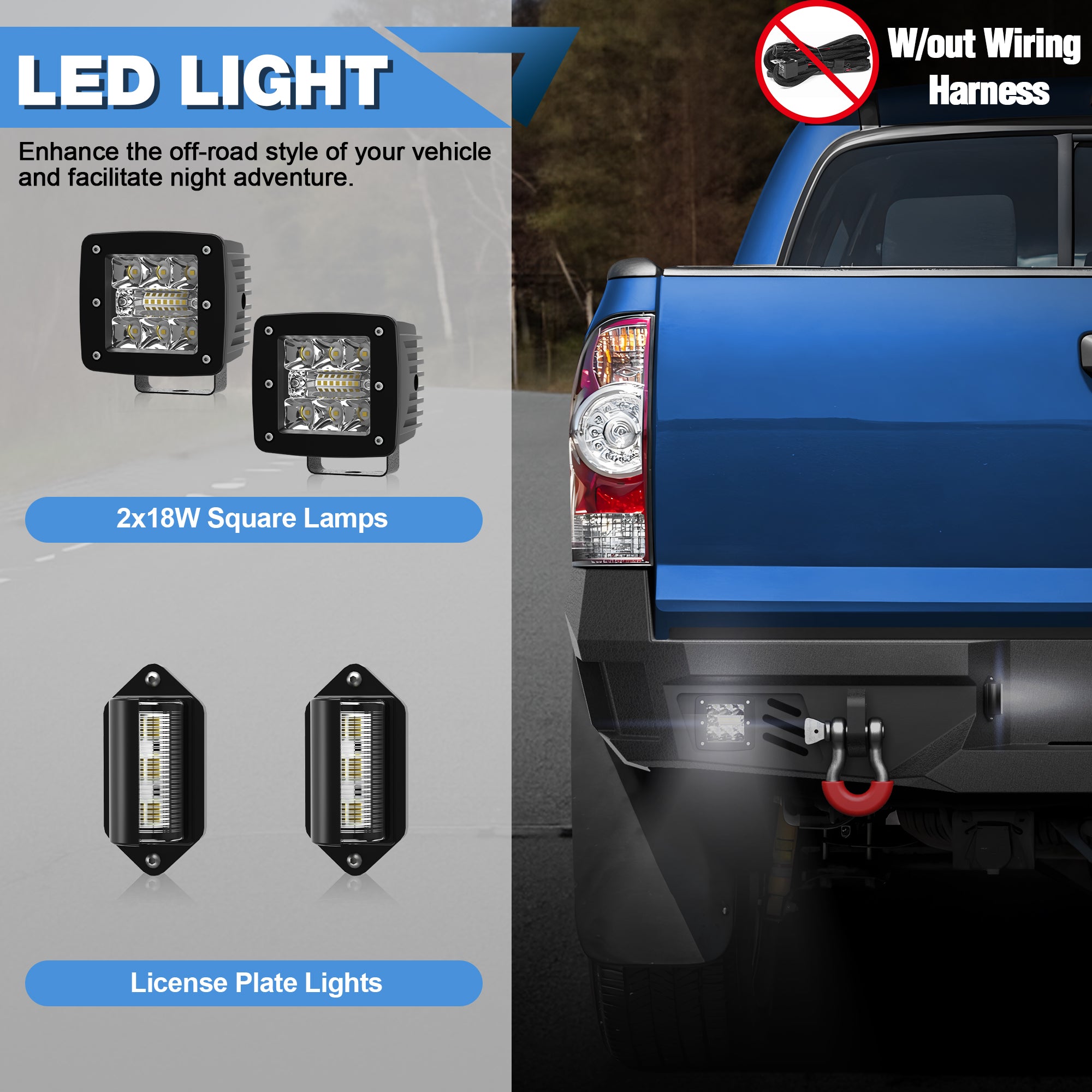 Rear Bumper for 2005-2015 Tacoma 2nd Gen Full Width Offroad Bumper w/Step Plate, 2x18w Lights, D-rings, License Plate Lights Pickup Trucks
