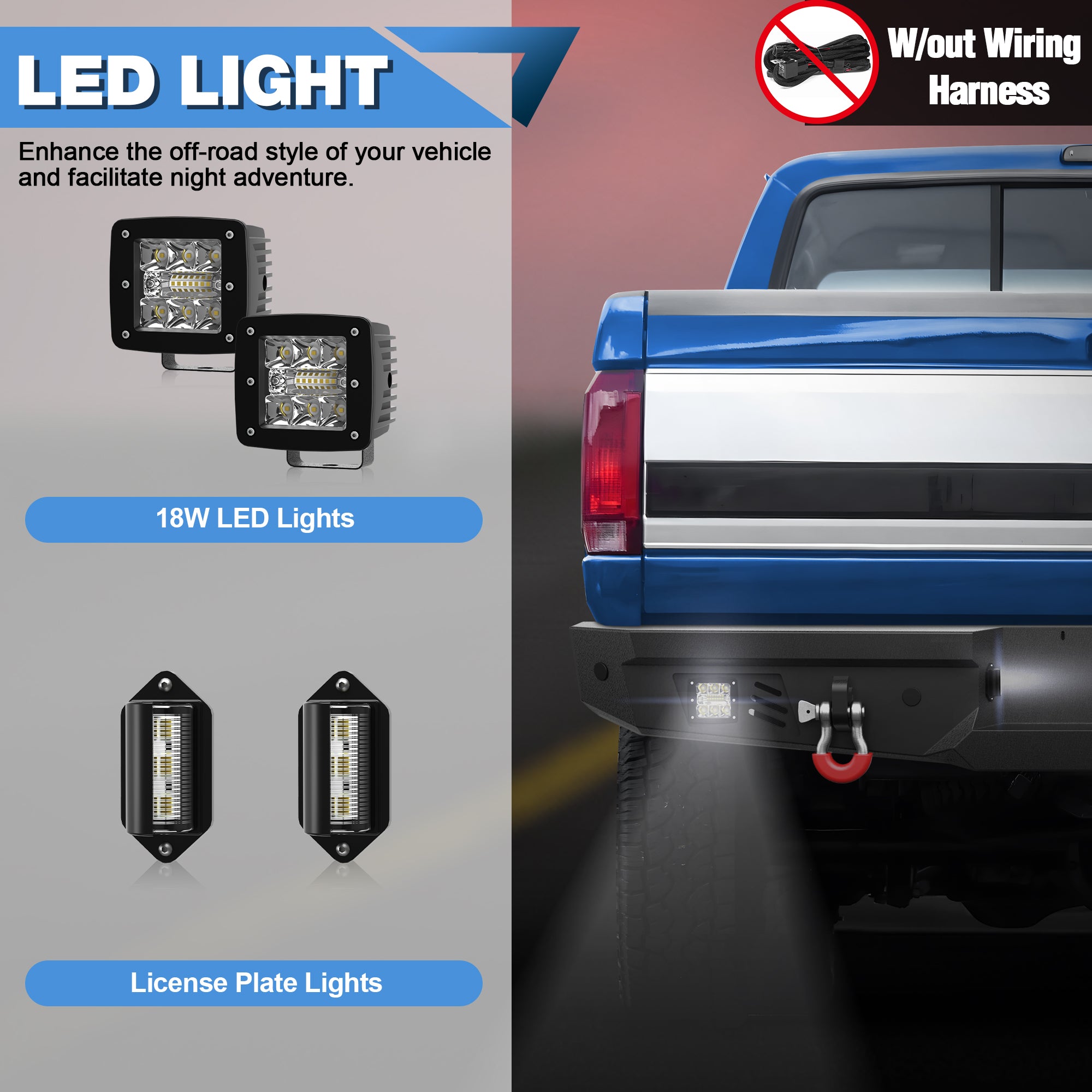 Rear Bumper Full Width for 2017-2022 Ford F250/F350/F450, Textured Black Bumper with 2x18W LED Lights & Sensor Holes & D-Rings