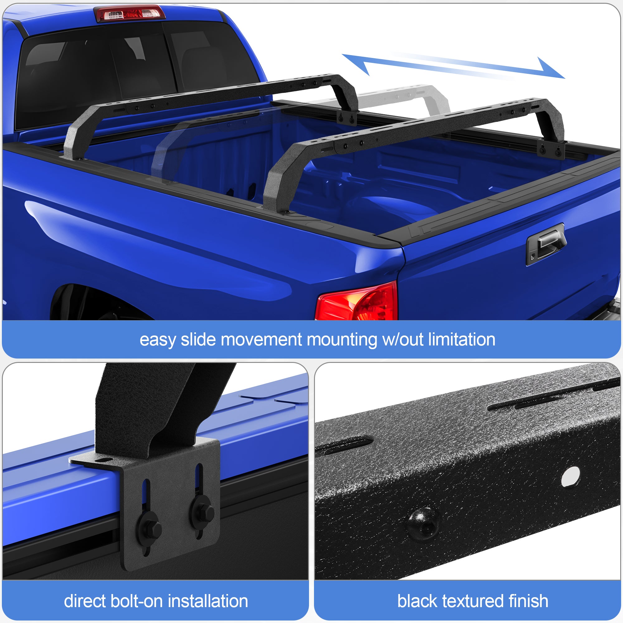 Truck Bed Rack with 2 Cross Bars Cargo Carrier Heavy Duty Truck Back Ladder Rack Compatible with 2005-2023 Toyota Tacoma & 2014-2023 Tundra with Bed Rail System