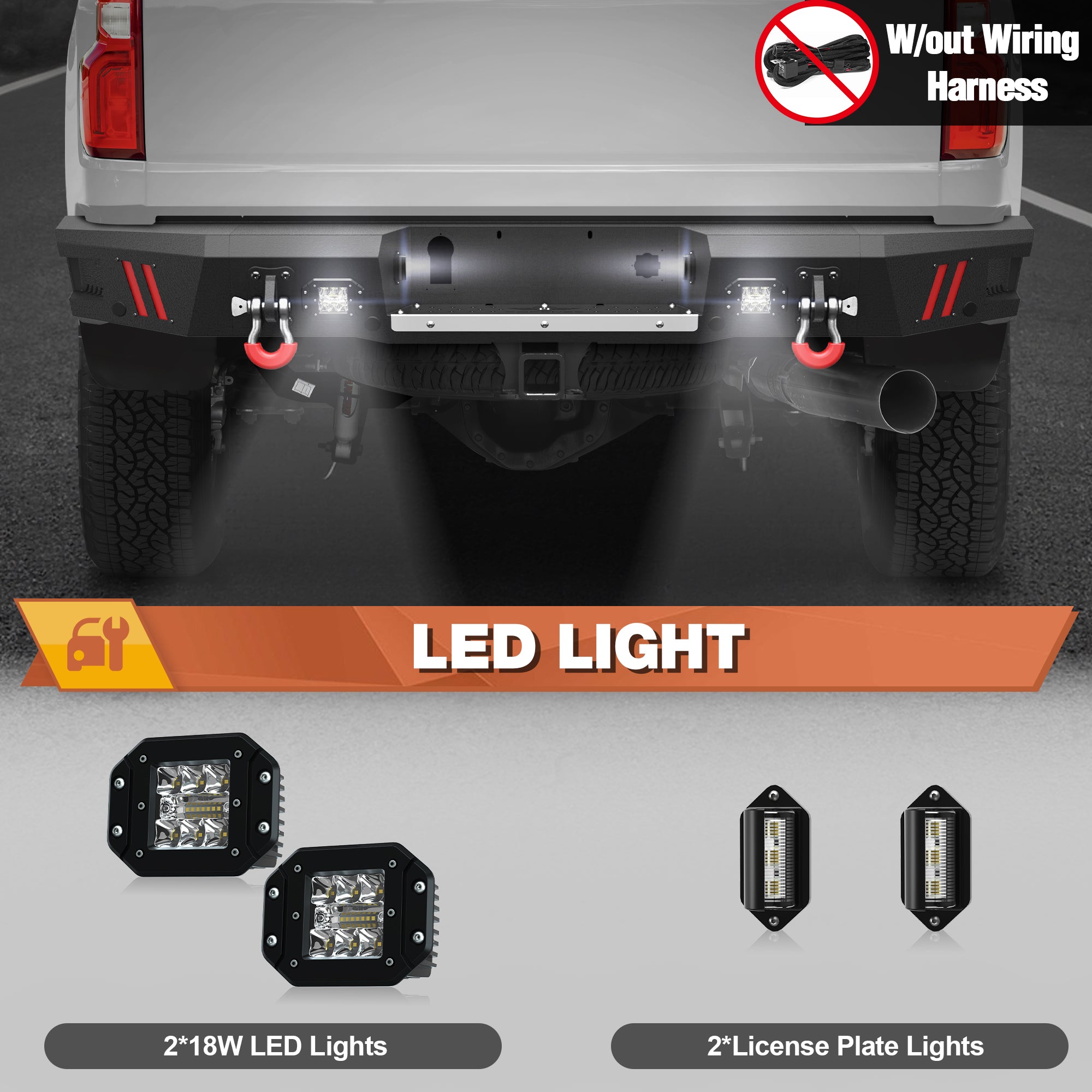 Rear Bumper for 20-23 Chevy Silverado/GMC Sierra 2500/3500 Truck Bumper Full Width Offroad Bumper w/Step Plate, 2x18w Lights, D-rings for 2020-2023 Chevy Silverado and GMC Sierra 2500/3500