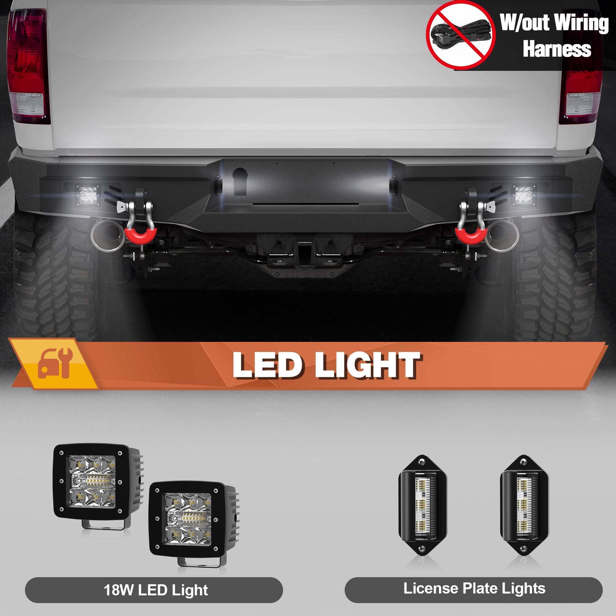 Ram 1500 Rear Bumper for 2009-2018 Ram 1500 Pickup and 2019-2025 Ram 1500 Classic Only, w/Step Plate, Fog Lights, License Plate Lights and D-rings