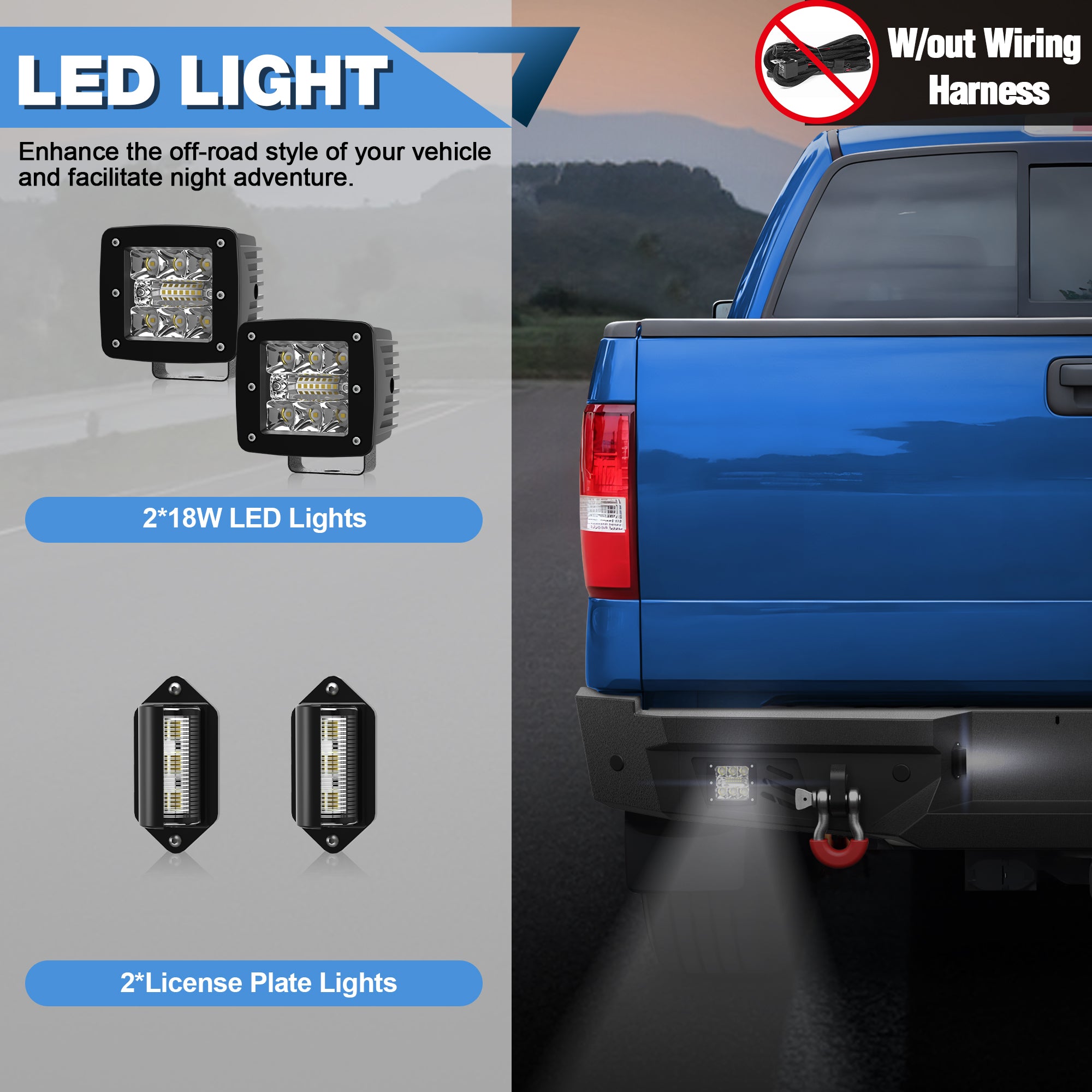 04-08 F150 Rear Bumper Full Width Offroad Bumper w/Step Plate, 2x18w Lights, D-rings, License Plate Lights for 2004-2008 Ford F150 Pickup Trucks
