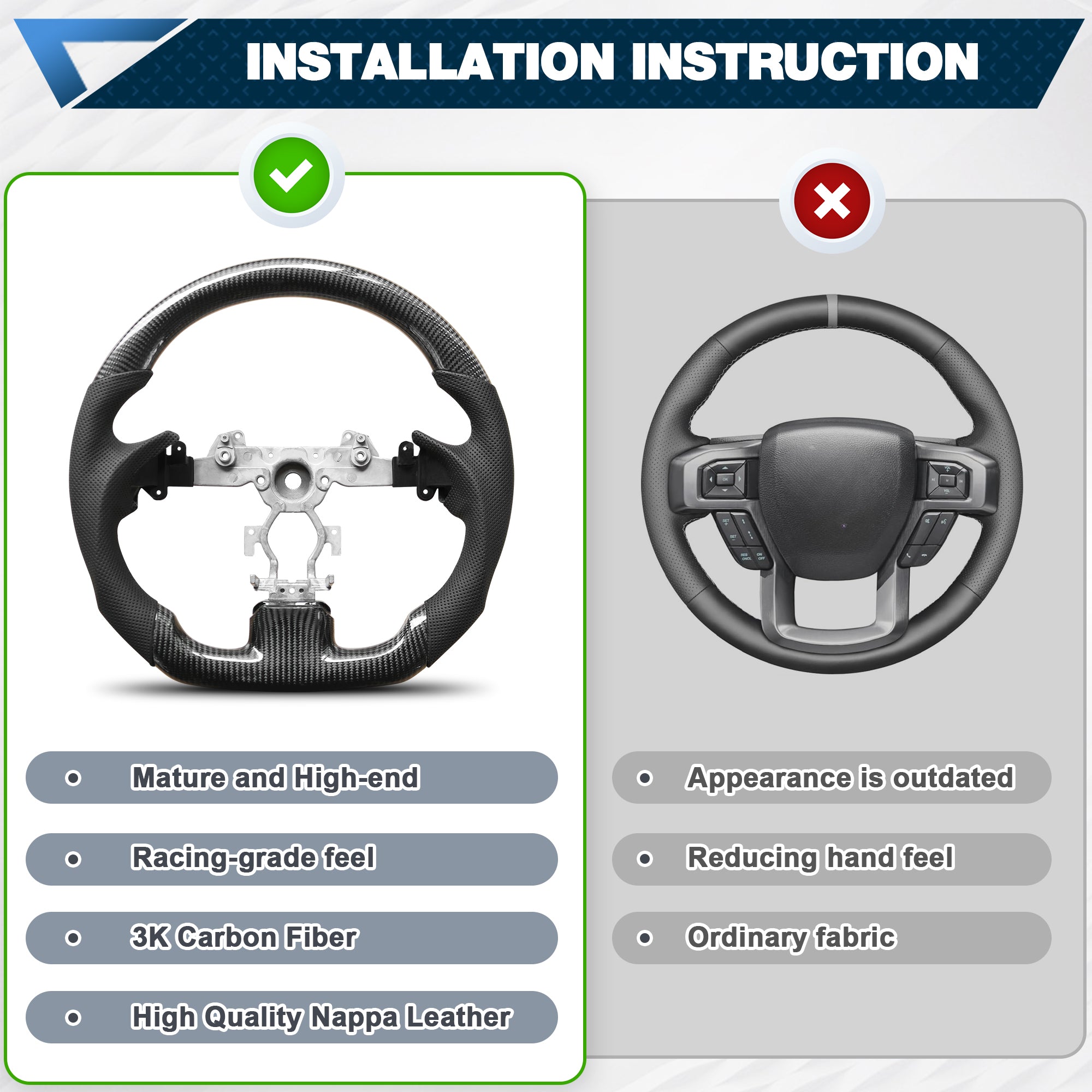 Carbon Fiber Steering Wheel for Infiniti G37 G37X 2007-2013, D-shaped Flat-bottom Nappa Perforated Leather Grip for Replacement