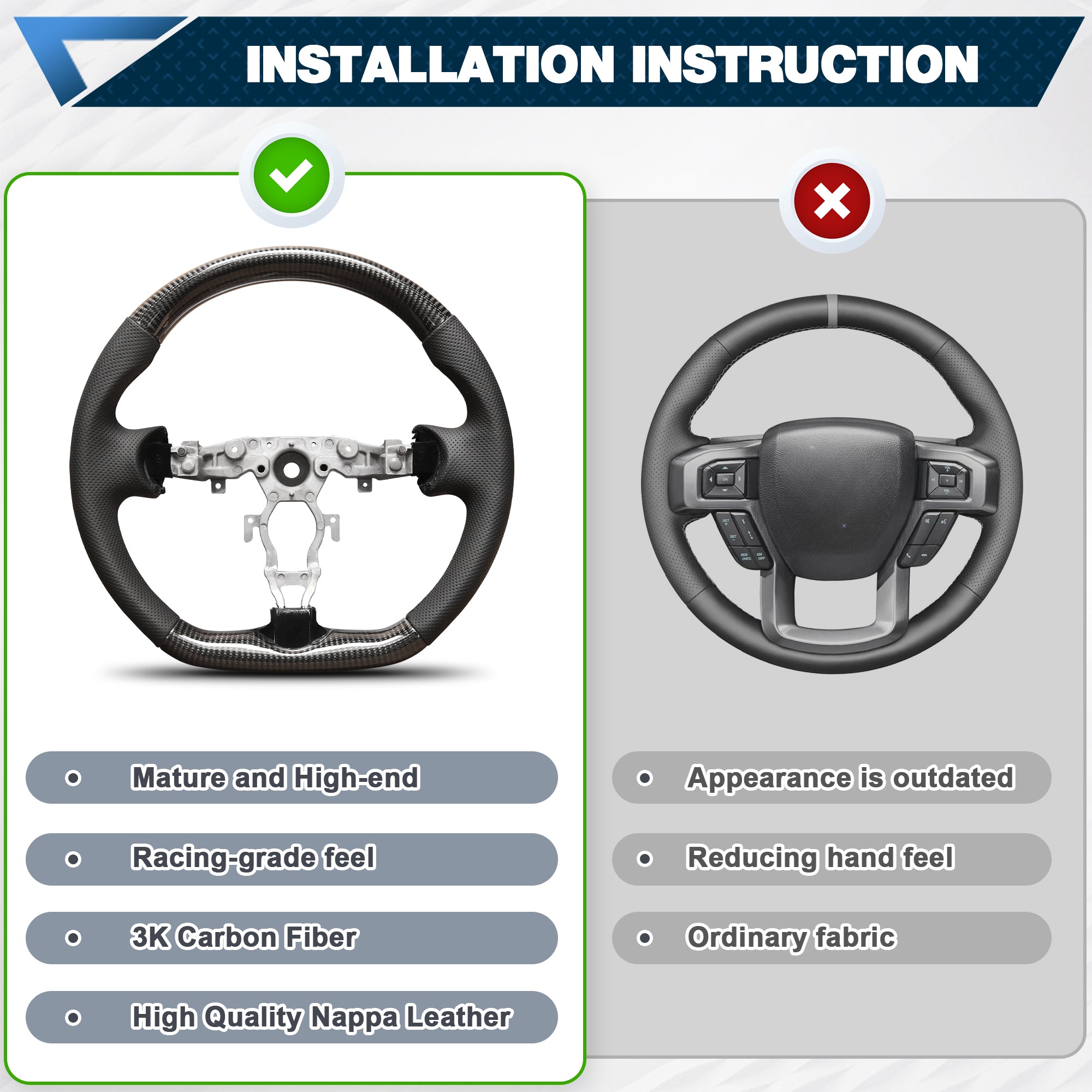 Carbon Fiber Steering Wheel For Nissan 370Z 2008-2020 Nappa Perforated Leather D-shaped Flat-bottom Steering Wheel Grip Hand-Stitched