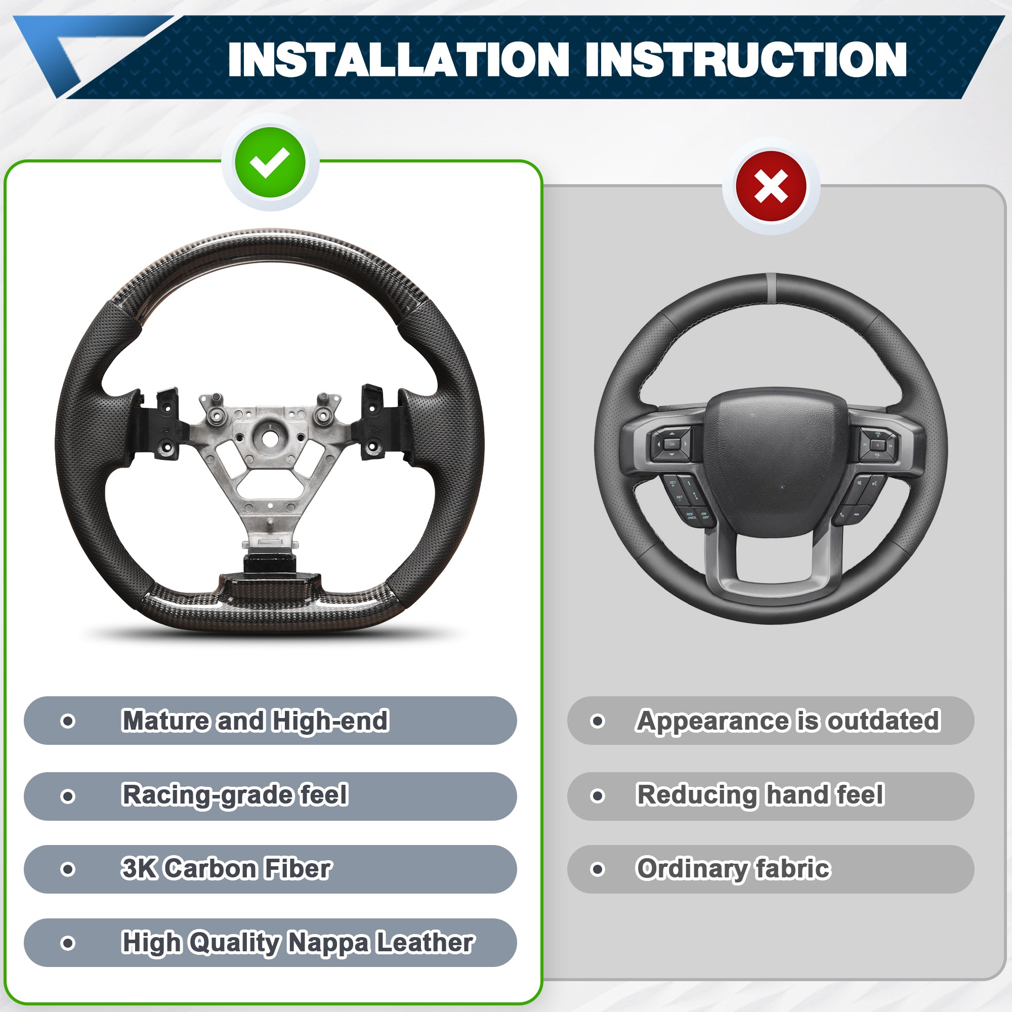 Carbon Fiber Steering Wheel For Nissan 350Z 2003-2009 Nappa Perforated Leather D-shaped Flat-bottom Grip Hand-Stitched Steering Wheel