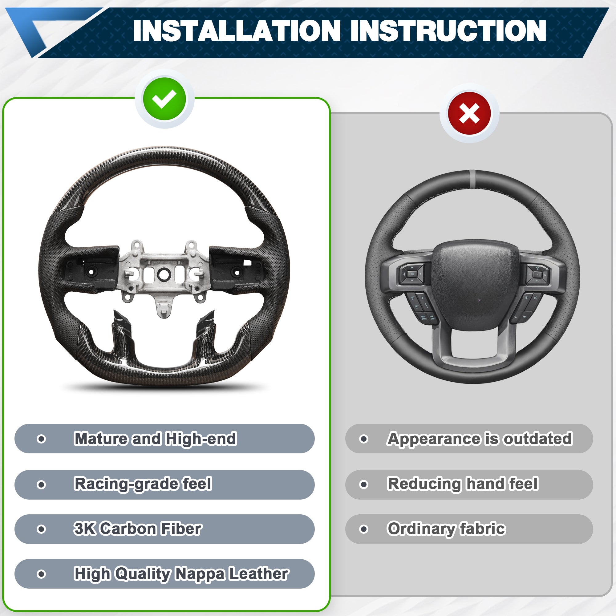 Carbon Fiber Steering Wheel For Dodge Ram TRX 1500 2019-2024 without Paddle Shifter hole D-shaped Flat-bottom Nappa Perforated Leather Steering Wheel Grip Hand-Stitched