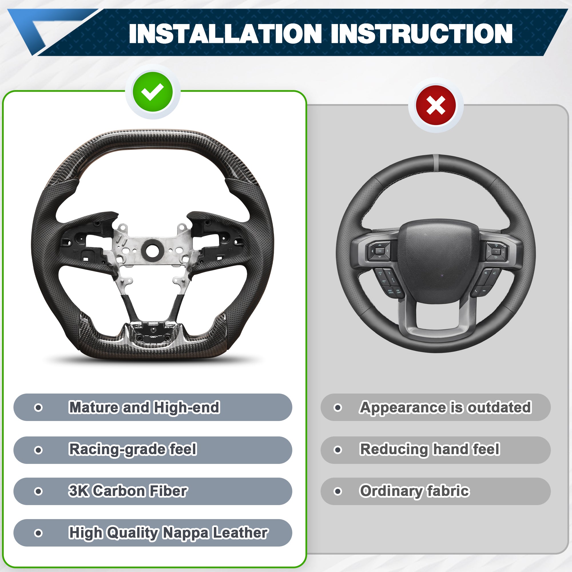 Carbon Fiber Steering Wheel For Honda civic 10th 2016-2021 Nappa Perforated Leather D-shaped Flat-bottom Steering Wheel Grip Hand-Stitched