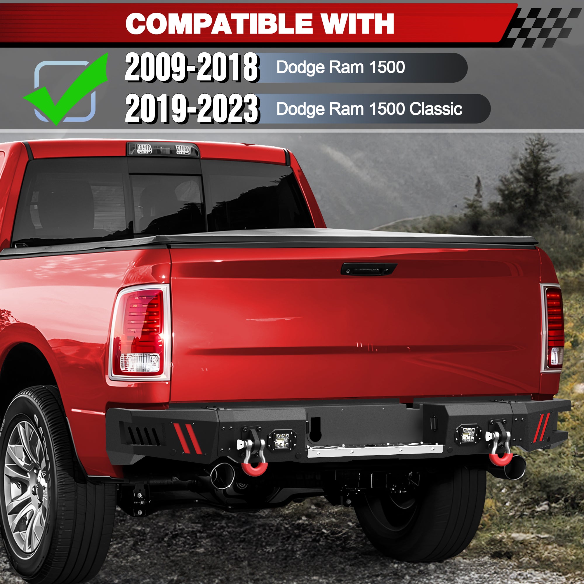 Rear Bumper Compatible with Ram 1500 2009-2018 and Ram 1500 2019-2023 Classic