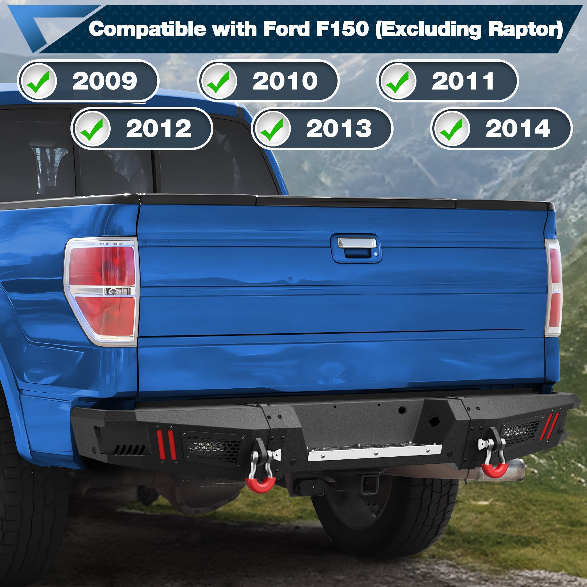 Rear Bumper Fit for Ford F-150 2009-2014, Textured Black Pickup Truck F150 Bumper (Excluding Raptor)