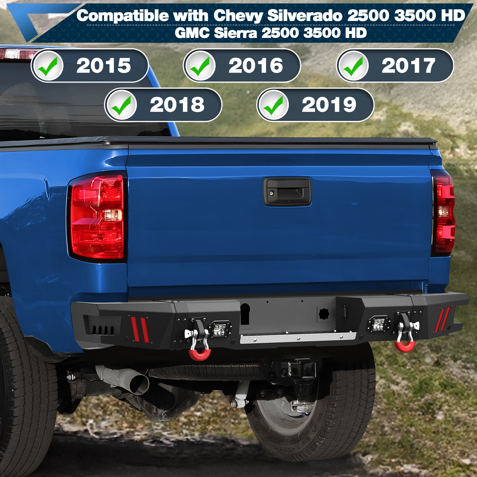 Rear Bumper Fit Chevy Silverado/GMC Sierra 2500/3500 HD 2015 2016 2017 2018 2019