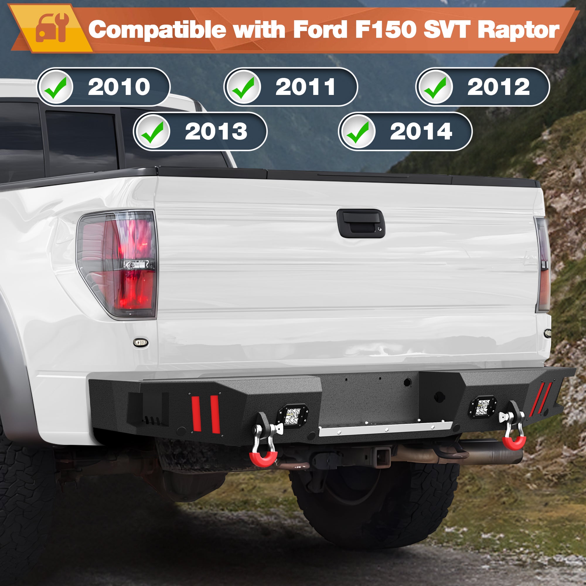 Rear Bumper for 2010-2014 Ford F150 SVT Raptor Full Width Offroad Bumper w/Step Plate, 2x18w Lights, D-rings&nbsp;