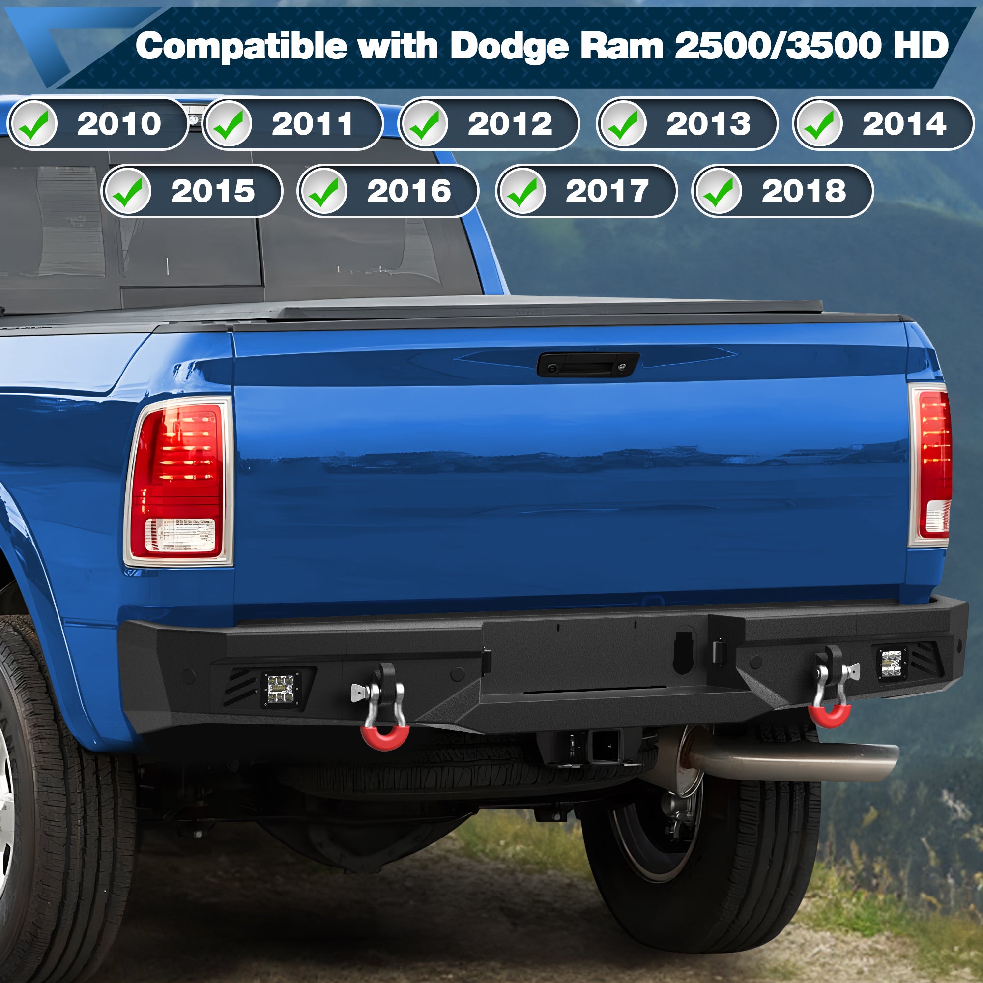 Front Bumper Compatible with Dodge Ram 1500 2013-2018 (Exclude Rebel) and Ram 1500 2019-2023 Classic, with Winch Plate, LED Lights and D-rings