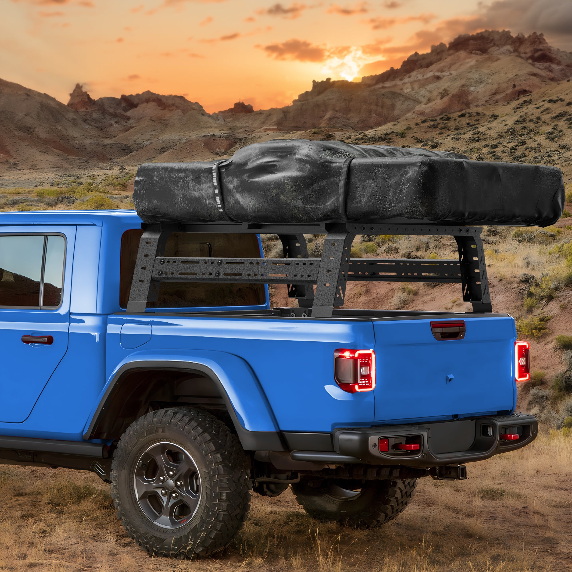 Adjustable 49.2"-70.8" Length Truck Bed Rack for Mid Size & Full Size Trucks with Bed Rails Overlanding Bed Rack Compatible for Toyota Tacoma/Tundra, Jeep Gladiator JT, Titan, Frontier