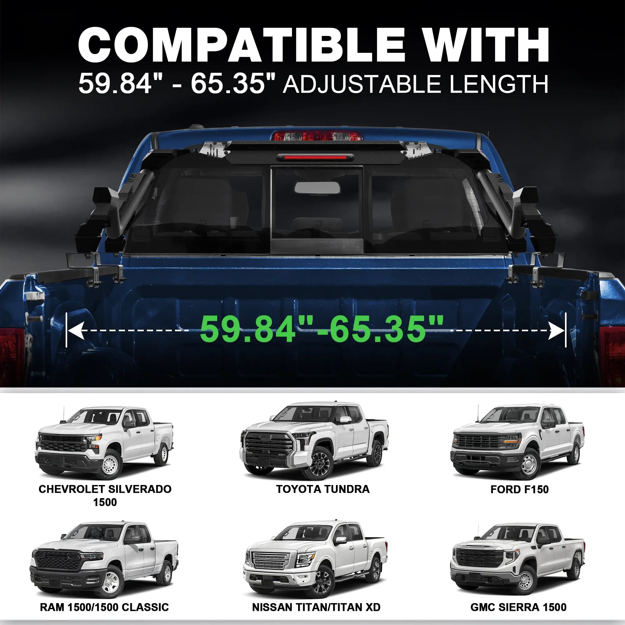 Adjustable Truck Roll Bar 59.84"–65.35" Heavy Duty Pickup Truck Roll Bar for Full Size Trucks POFENZE 