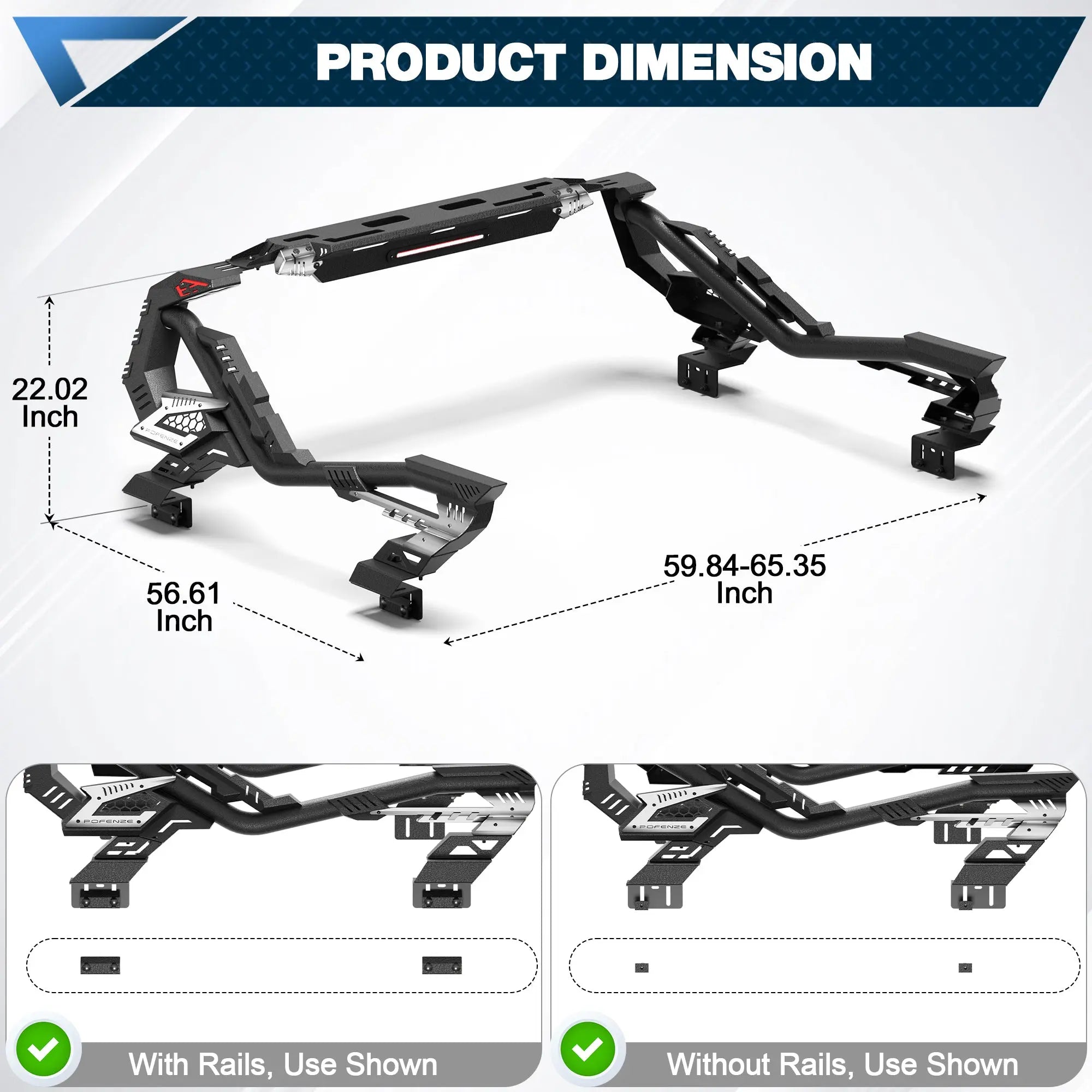Adjustable Truck Roll Bar 59.84"–65.35" Heavy Duty Pickup Truck Roll Bar for Full Size Trucks POFENZE 