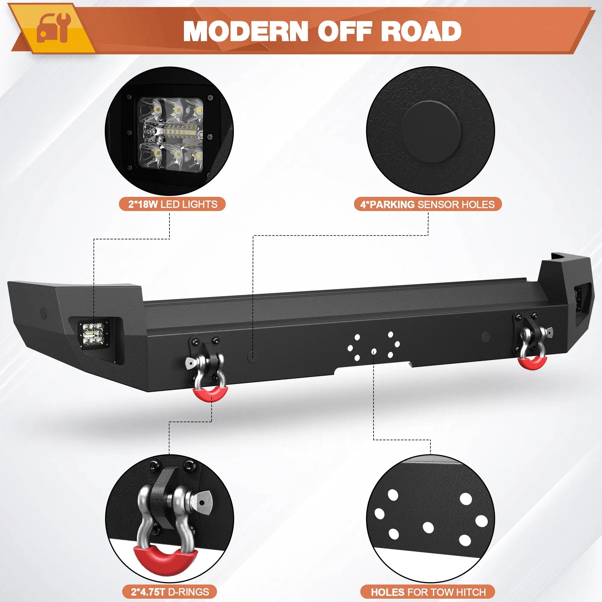 Aftermarket Bumper For 2007-2008-2009-2010-2011-2012-2013-2014 Toyota FJ Cruiser Rear Bumper Car Steel Bumper Heavy Duty Construction - POFENZE