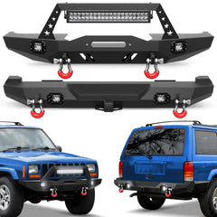 Aftermarket Truck Bumpers For Jeep XJ Bumper Combo Fits 1984-2001 Jeep Cherokee XJ with Winch Plate and Lights