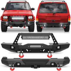 Aftermarket Truck Bumpers For Jeep XJ Bumpers Combo Fits 1984-2001 Jeep Cherokee XJ with Winch Plate and Lights - POFENZE