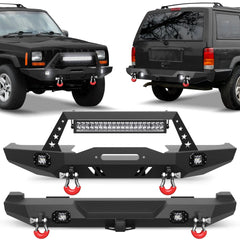 Aftermarket Truck Bumpers For Jeep XJ Bumpers Combo Fits 1984-2001 Jeep Cherokee XJ with Winch Plate and Lights - POFENZE