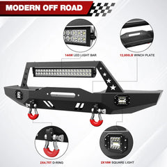 Aftermarket Truck Bumpers For Jeep XJ Bumpers Combo Fits 1984-2001 Jeep Cherokee XJ with Winch Plate and Lights - POFENZE