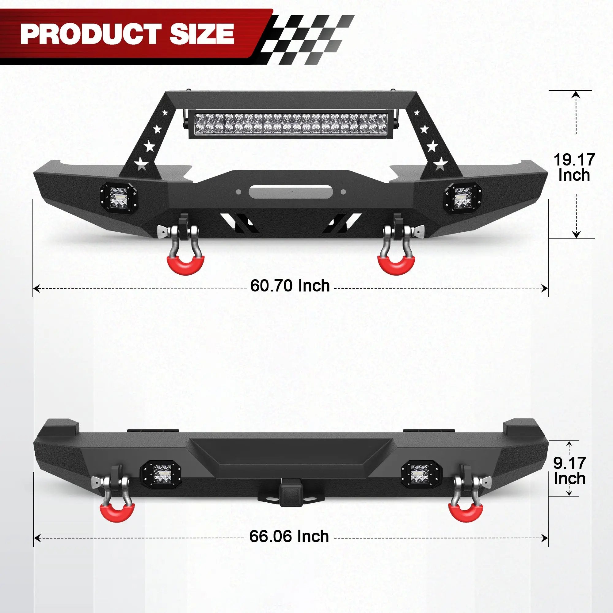 Aftermarket Truck Bumpers For Jeep XJ Bumpers Combo Fits 1984-2001 Jeep Cherokee XJ with Winch Plate and Lights - POFENZE
