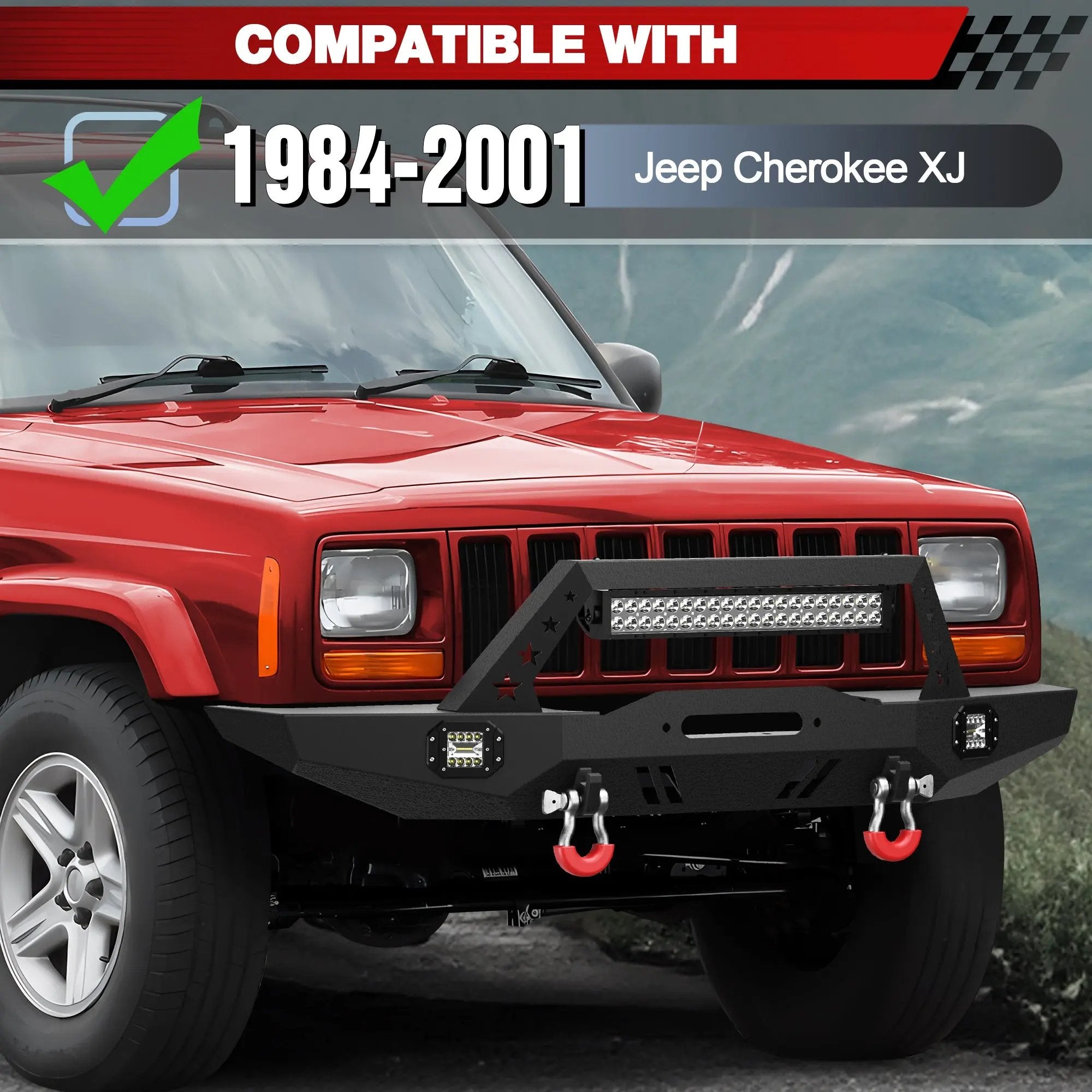 Aftermarket Truck Bumpers For Jeep XJ Bumpers Combo Fits 1984-2001 Jeep Cherokee XJ with Winch Plate and Lights - POFENZE