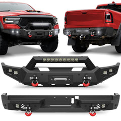 Bumper Set for 2021-2025 Ram 1500 TRX Pickup, w/Winch Plate, LED Lights, D-rings and License Plate Bracket (Ram 1500 TRX only) POFENZE