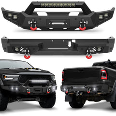 Bumper Set for 2021-2025 Ram 1500 TRX Pickup, w/Winch Plate, LED Lights, D-rings and License Plate Bracket (Ram 1500 TRX only) POFENZE