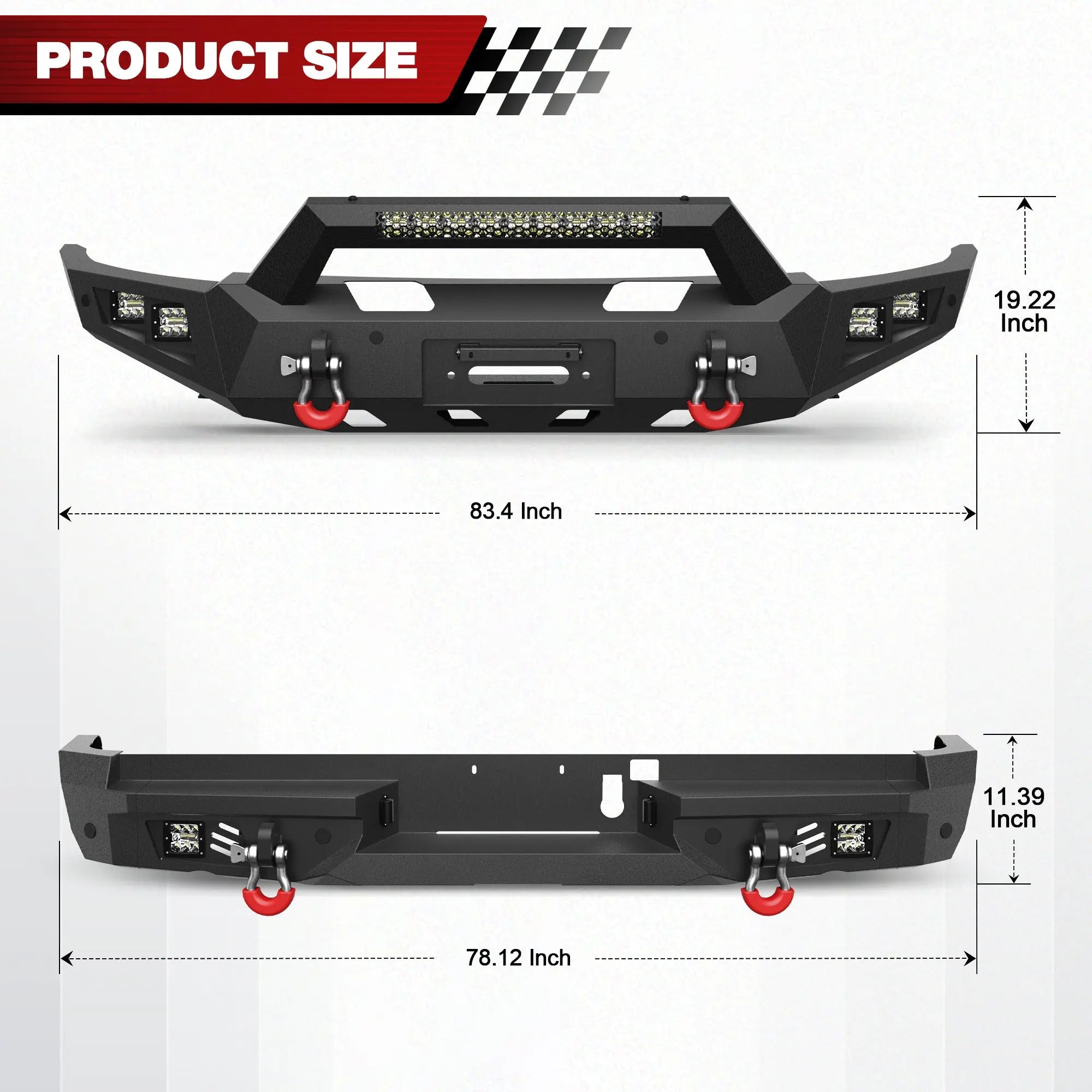 Bumper Set for 2021-2025 Ram 1500 TRX Pickup, w/Winch Plate, LED Lights, D-rings and License Plate Bracket (Ram 1500 TRX only) POFENZE