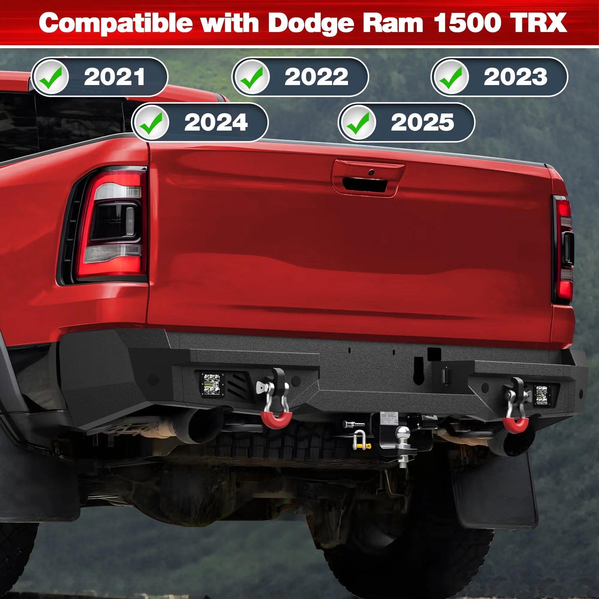 Bumper Set for 2021-2025 Ram 1500 TRX Pickup, w/Winch Plate, LED Lights, D-rings and License Plate Bracket (Ram 1500 TRX only) POFENZE
